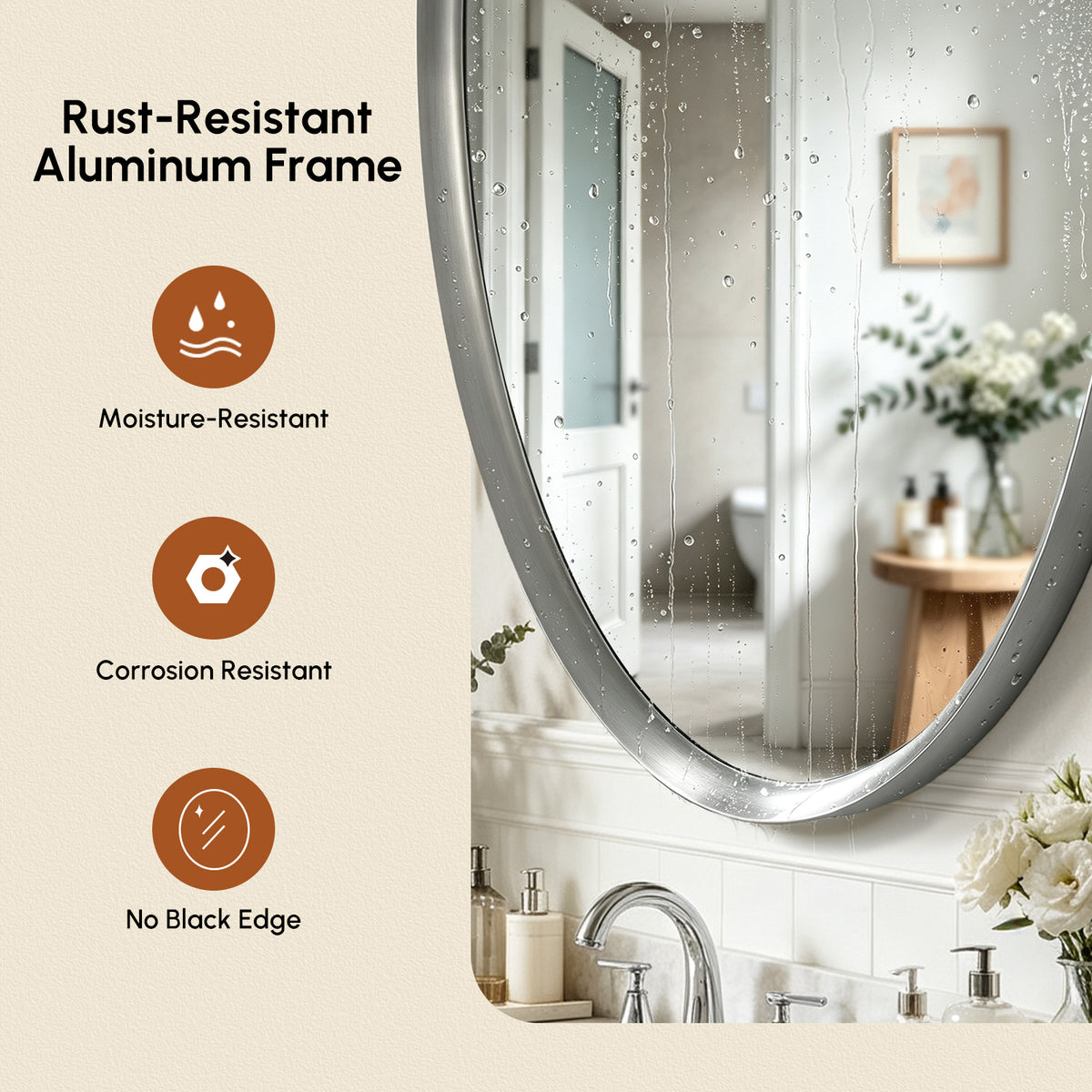 USHOWER Curva Brushed Nickel Oval Bathroom Mirror, 20x28 Inch Oval Mirror