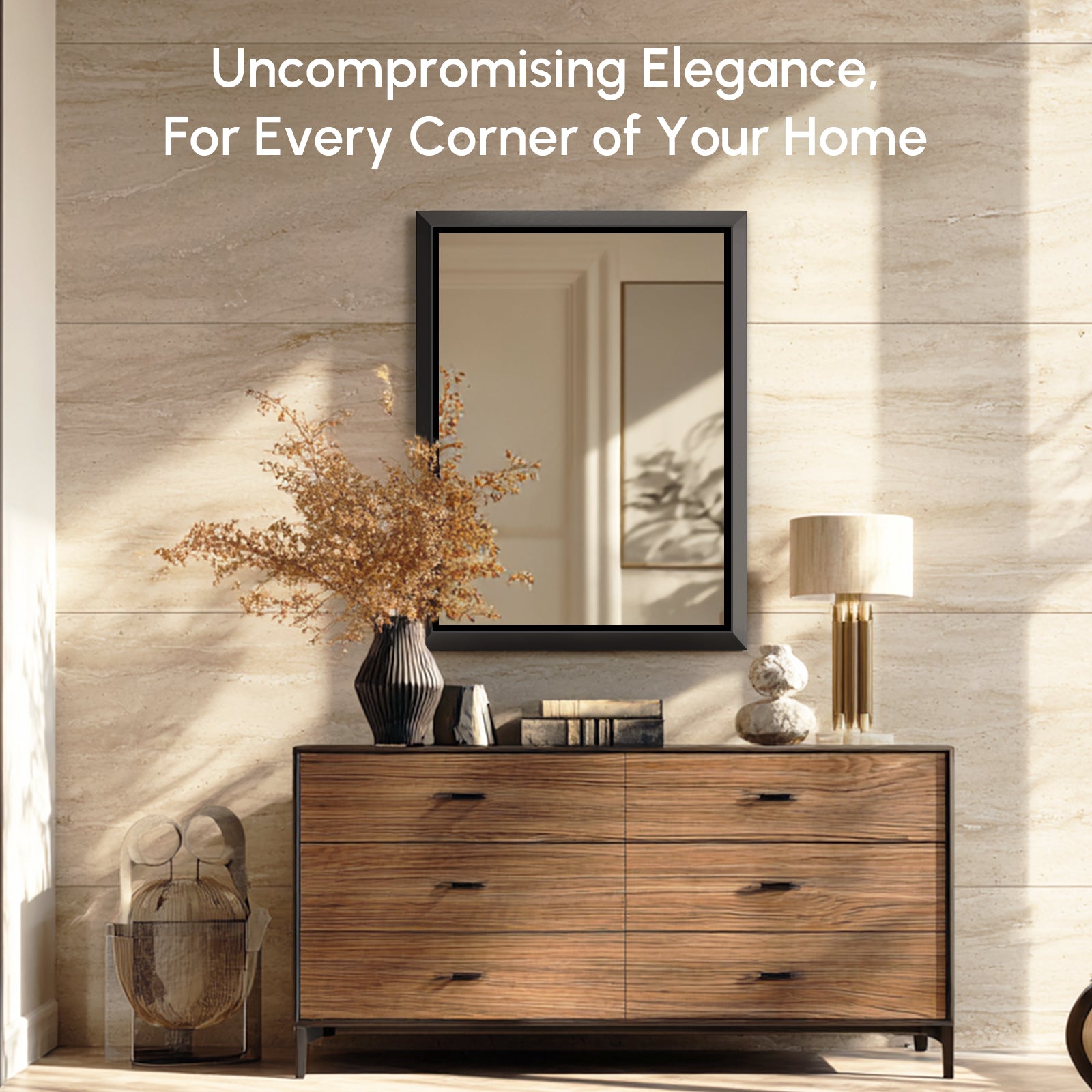 USHOWER Floating Mirror, 24''x36'' Black Beveled Mirror for Wall