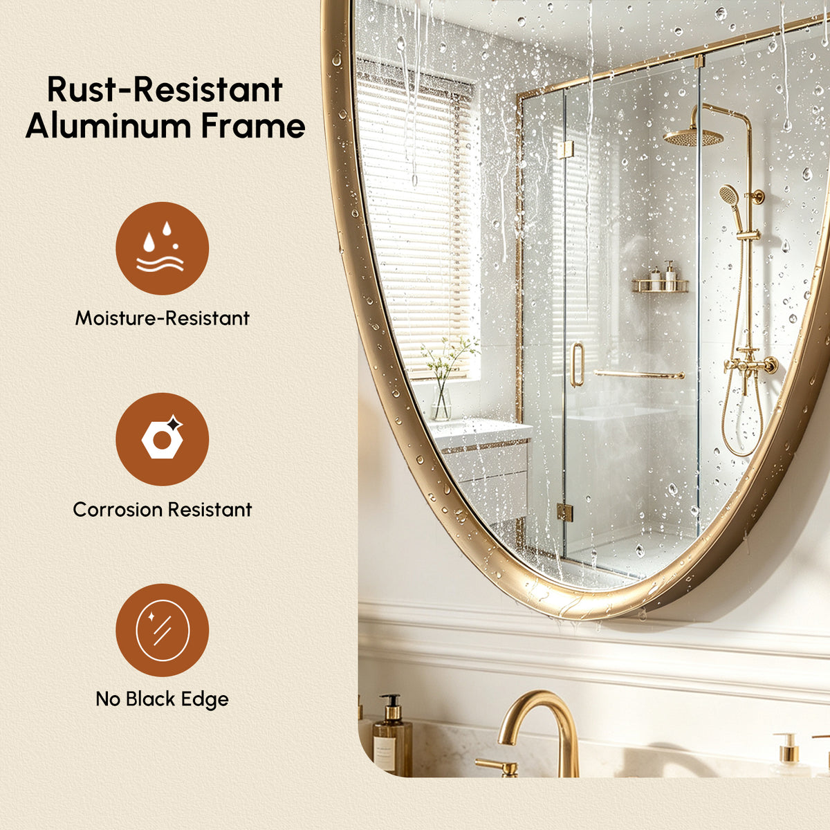 USHOWER Curva Brushed Gold Oval Bathroom Mirror, 24x36 Inch Oval Mirror