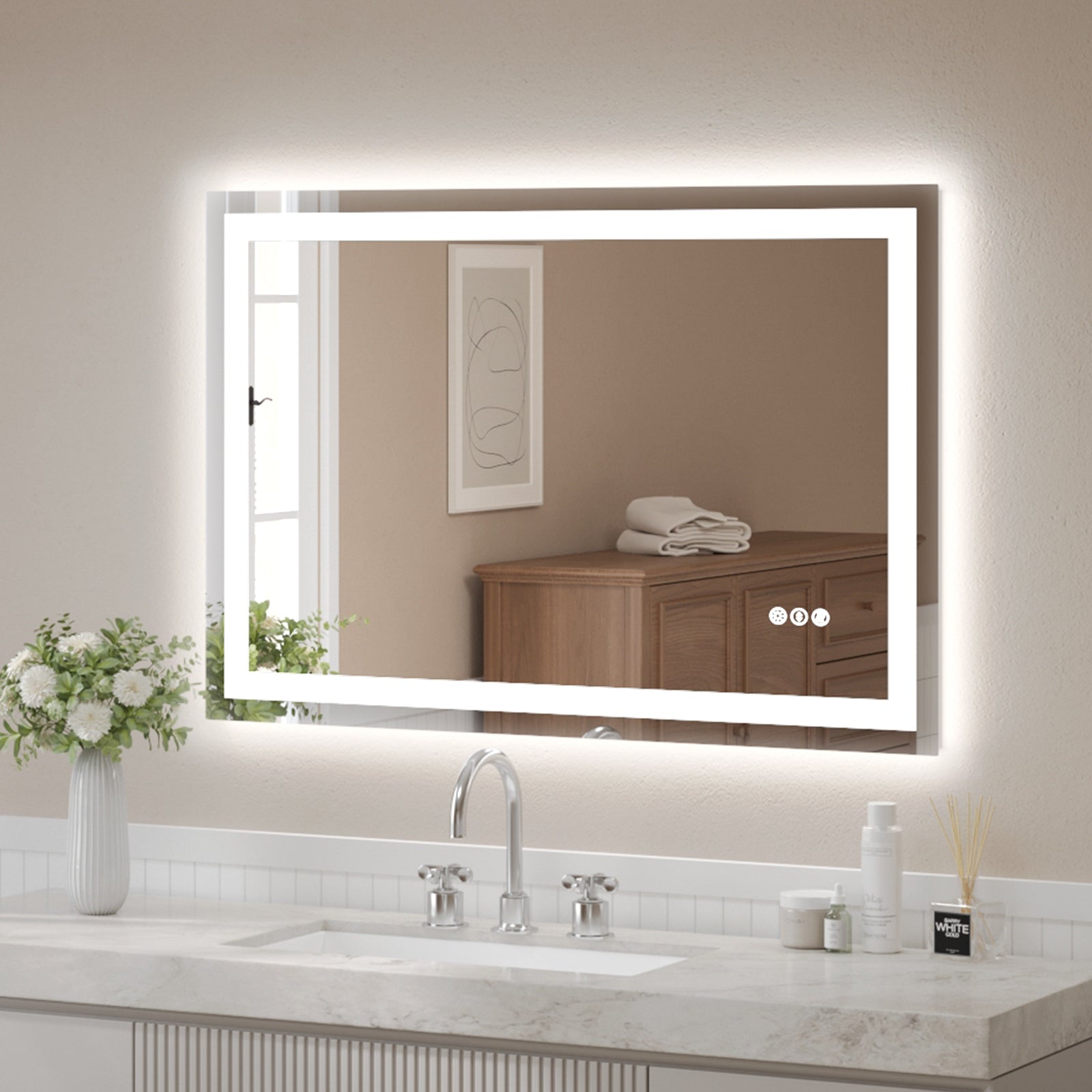 USHOWER Klara Series – 48'' x 32'' Rectangular LED Bathroom Mirror