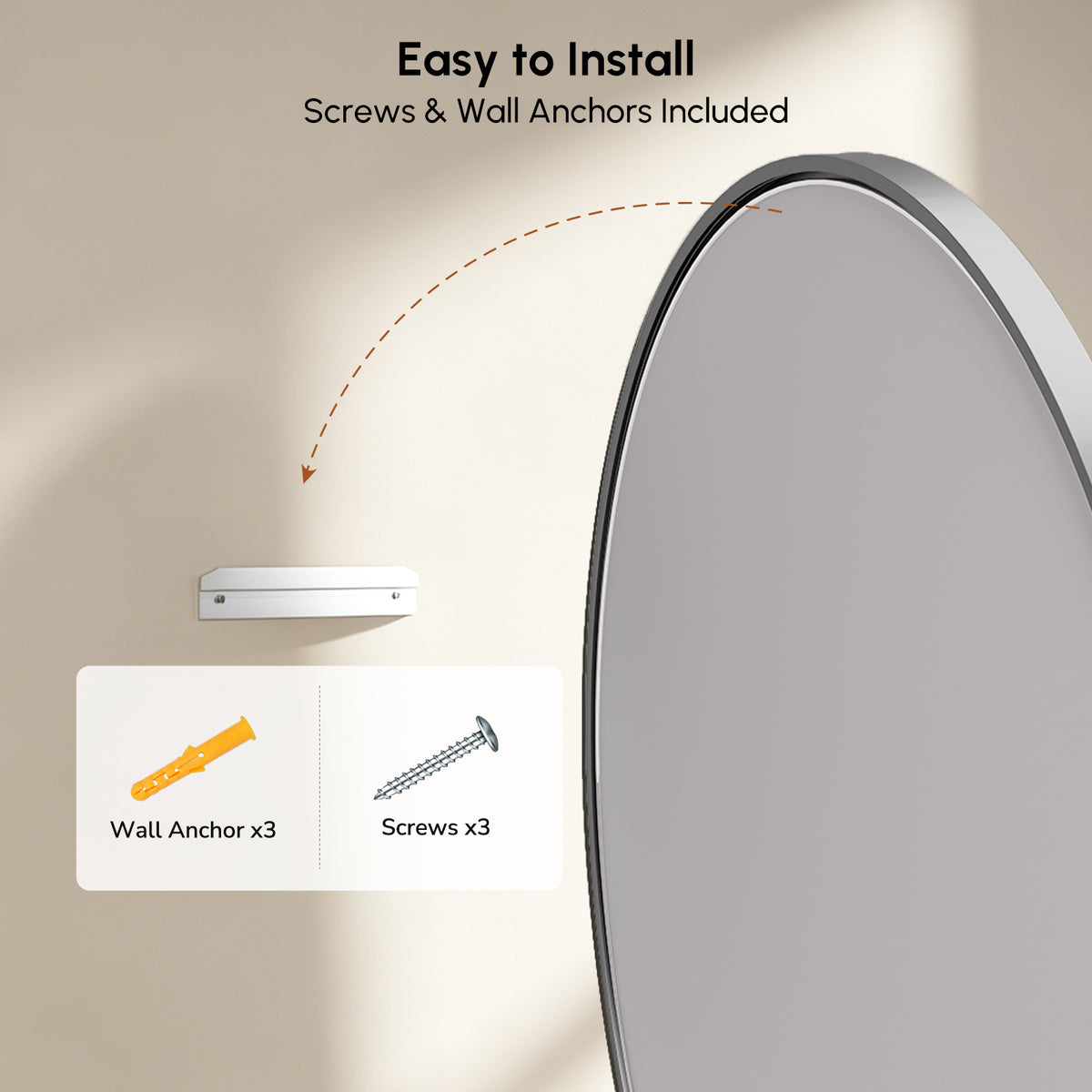 USHOWER Curva Brushed Nickel Oval Bathroom Mirror, 20x28 Inch Oval Mirror