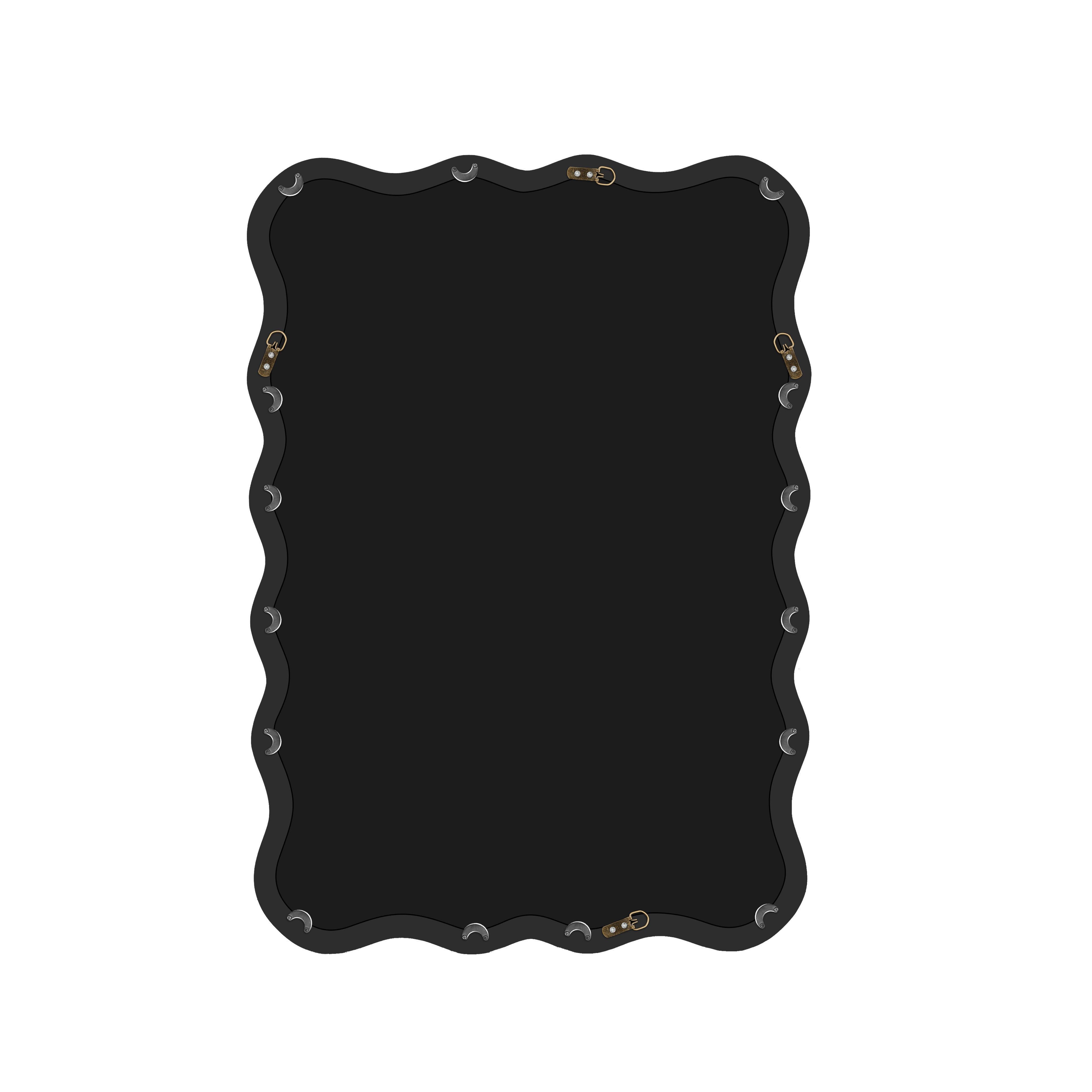 Wavy Rectangular Black Wall Mirror, Solid Wood, 28'' x 39.8''