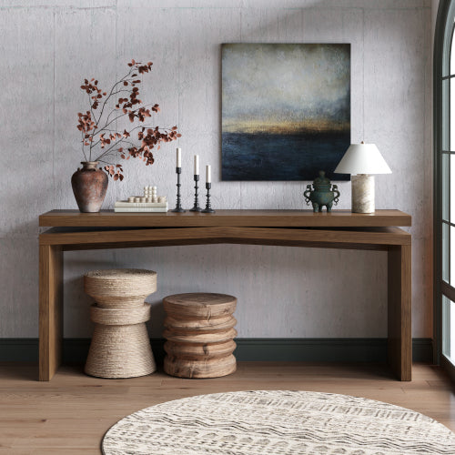 65-Inch Rustic Solid Wood Veneer Console Table, Farmhouse Sofa Table for Entryway, Living Room, Hallway & Behind Couch, Antique Rustic Brown