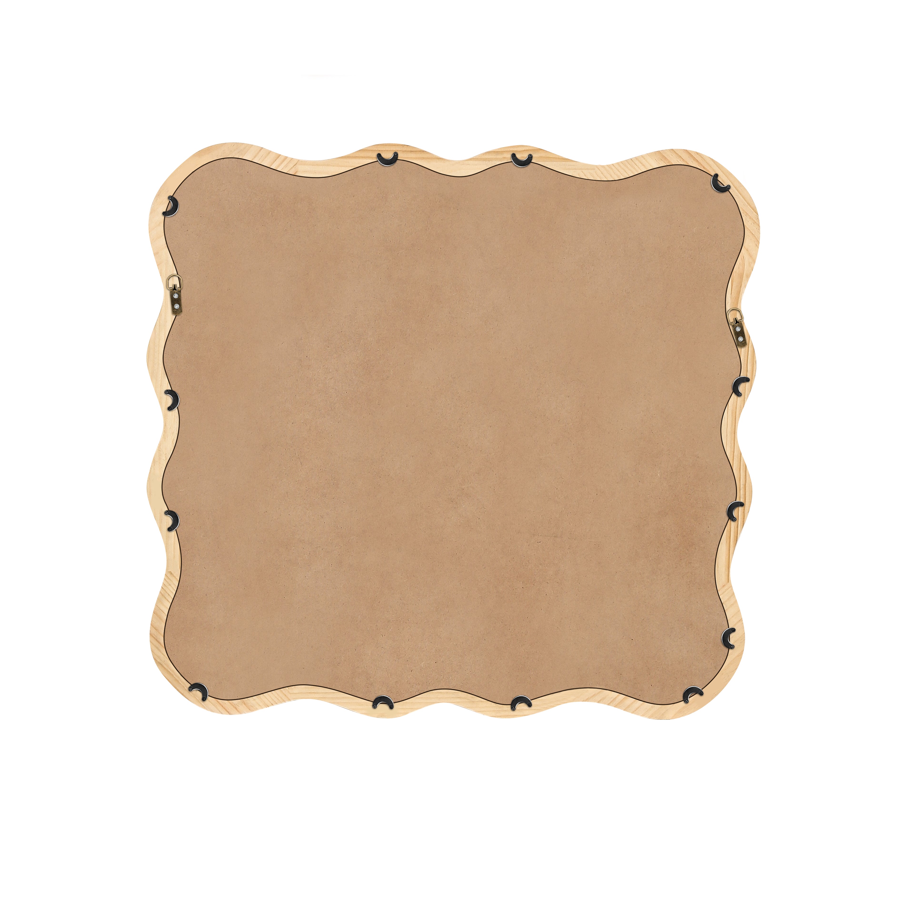 Wavy Square Natural Wood Beige Wall Mirror, Solid Wood, 35.8'' x 35.8''