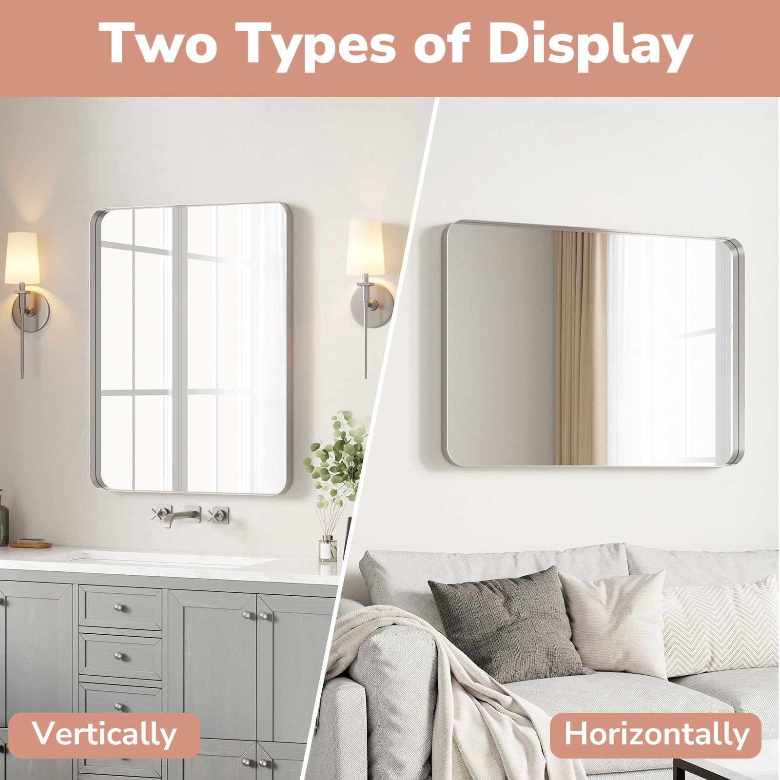 versatile brushed nickel bathroom mirror rectangular wall mounted vertical or horizontal design