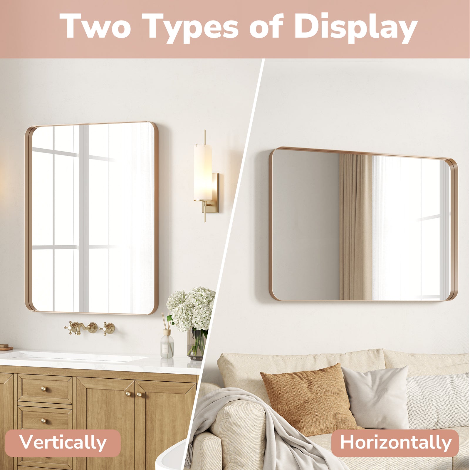 versatile brushed gold bathroom mirror rectangular wall mounted vertical or horizontal design
