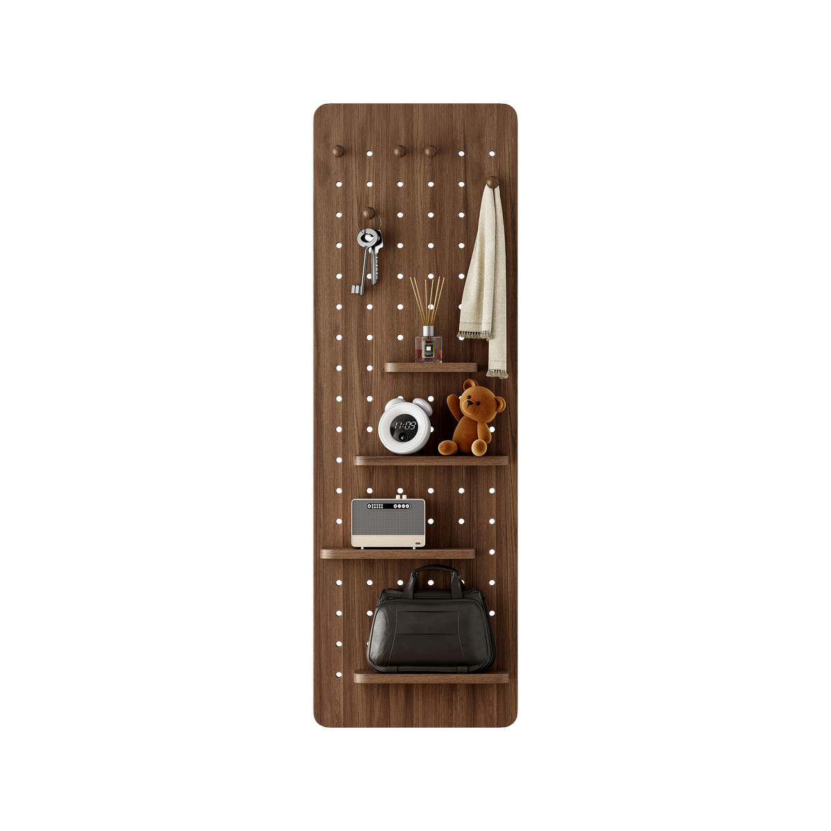 Walnut Wall-Mounted Full-Length Mirror, 47.6 x 15.7 Inch Sliding Space-Saving Mirror with Multi-Functional Panel for Bedroom, Living Room & Entryway