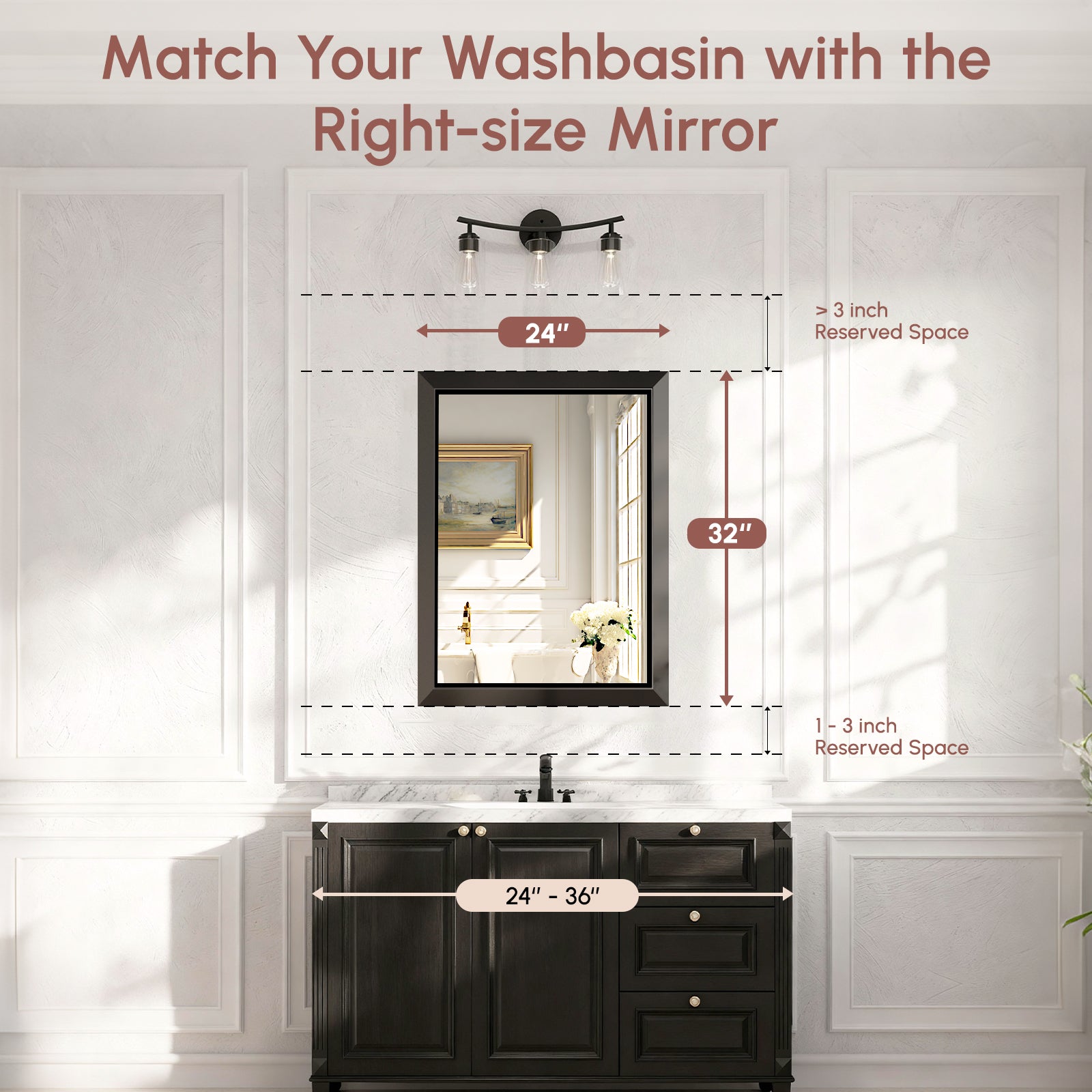 USHOWER Canvas Series Black Beveled Bathroom Mirror 24''x32''