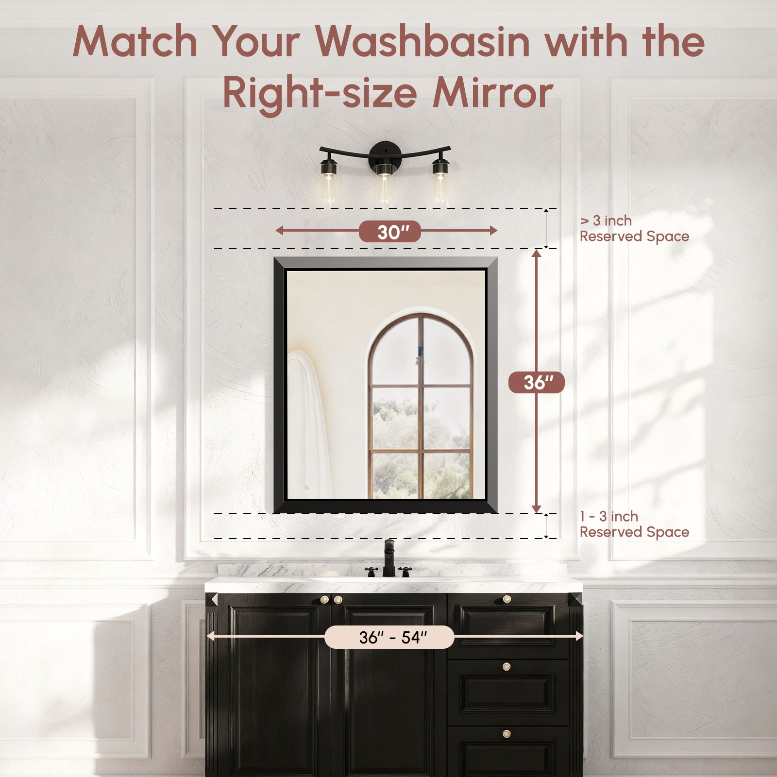 USHOWER Canvas Series Black Beveled Bathroom Mirror 30''x36''