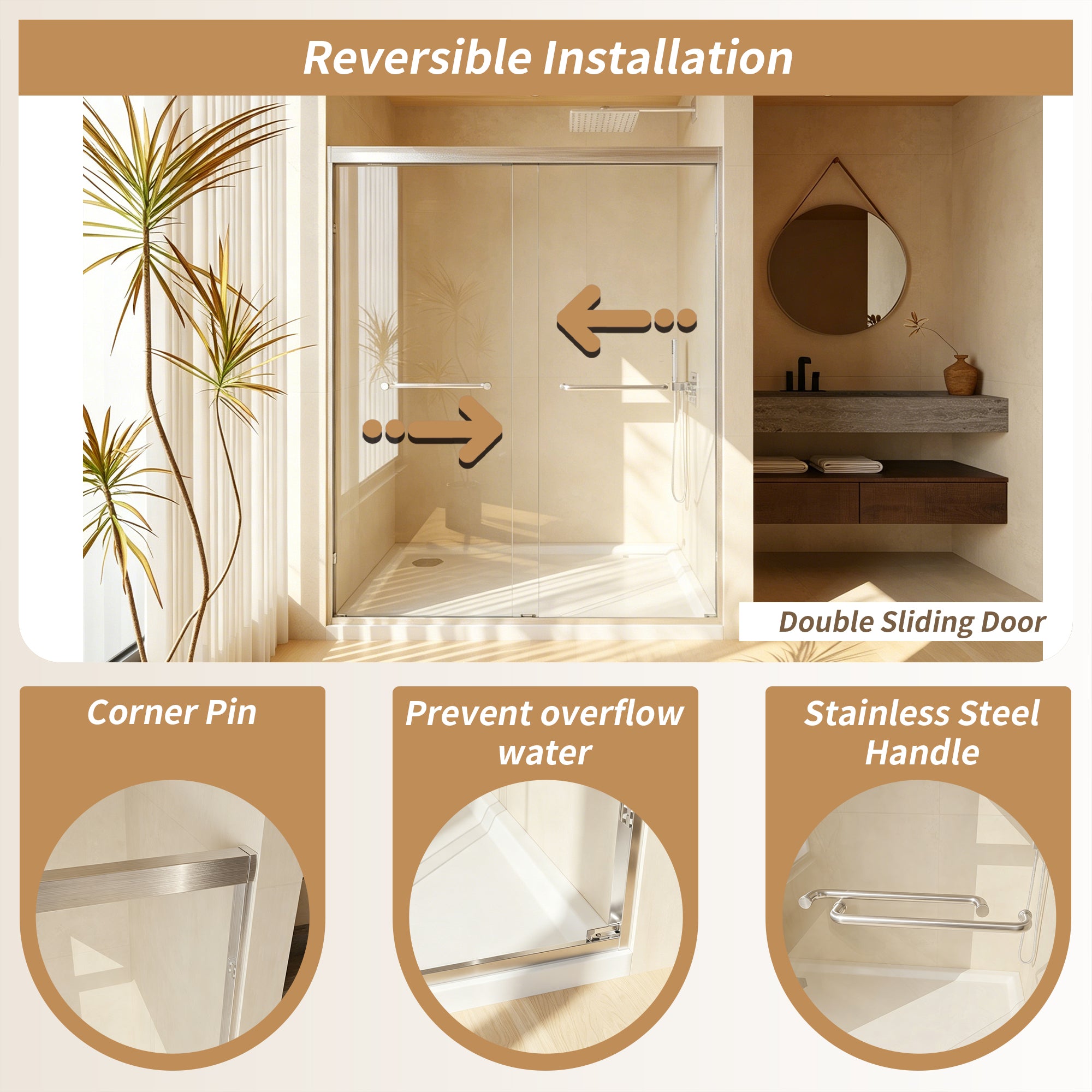 Modern 56-60" Double Sliding Shower Door with 6mm Tempered Glass, Aluminum Frame, Brushed Nickel Stainless Steel Handle & 72" Bathroom Shower Enclosure