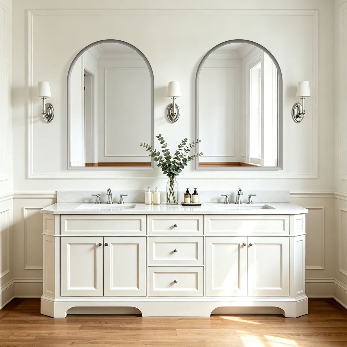 USHOWER Curva Brushed Nickel Arched Mirror 24x36 Inch, Arched Bathroom Mirror