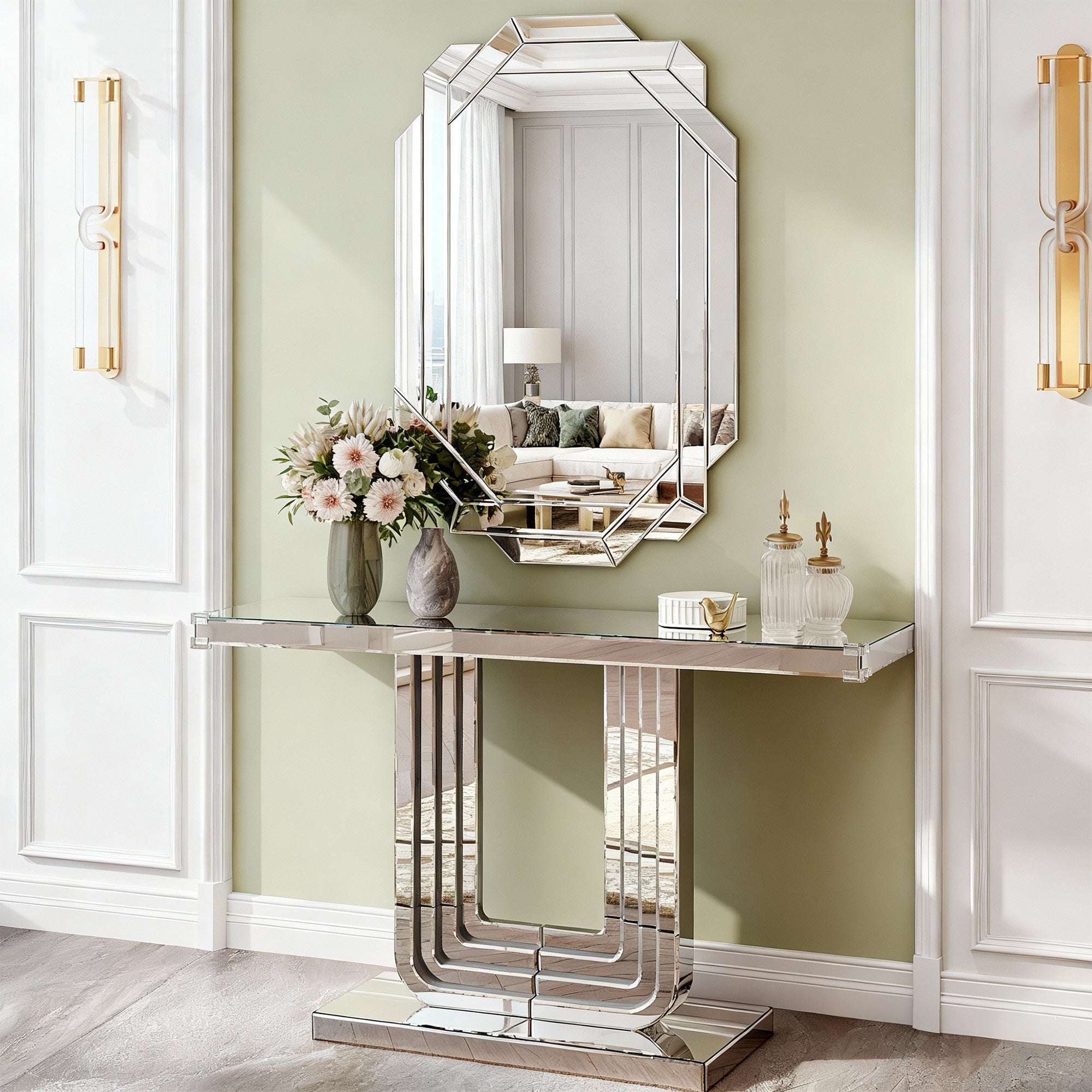 Geometric Rectangular Frameless Wall Mirror, 23.8''x35.82''
