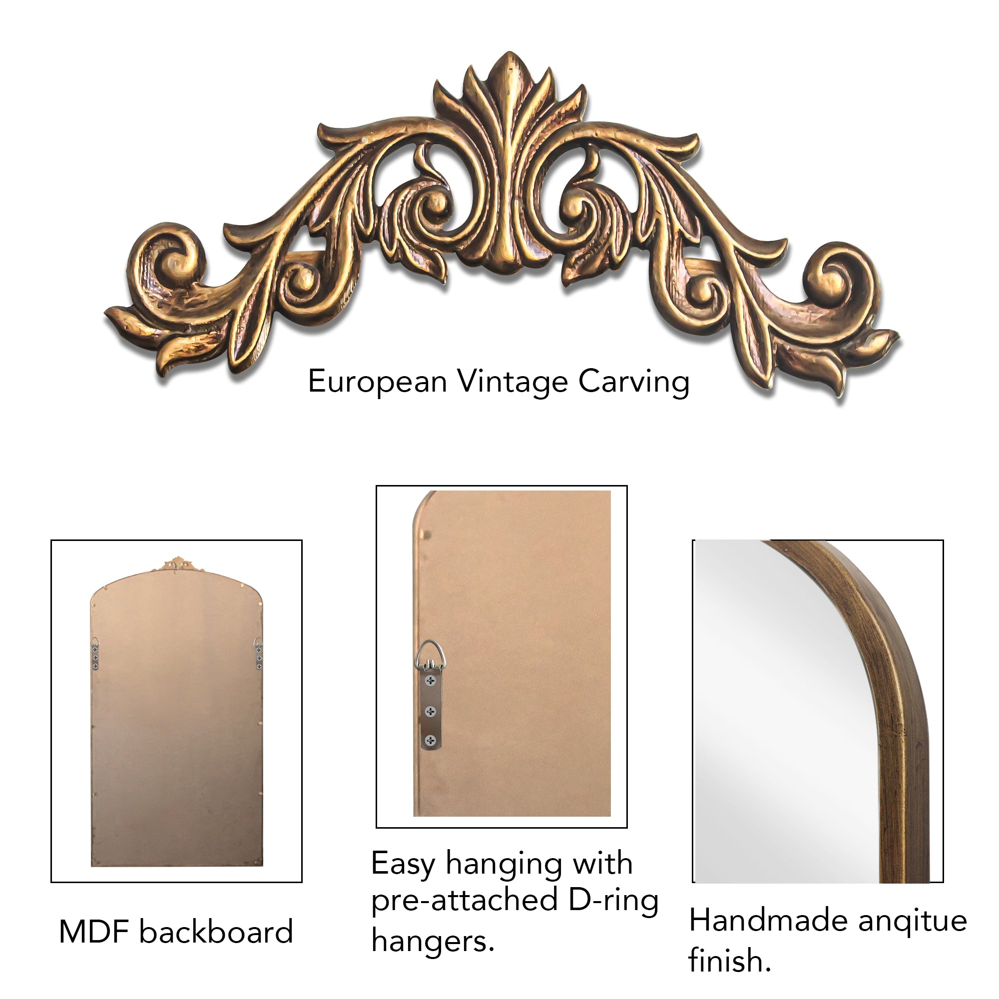 Full Length Mirror 36'' x 66'' Vintage Ornate Arched Floor Mirror, Antique Bronze Metal Framed Mirror Dressing Mirror Oversized Wall Mirror, for Entryway, Living Room, Bedroom, Clothing Shop
