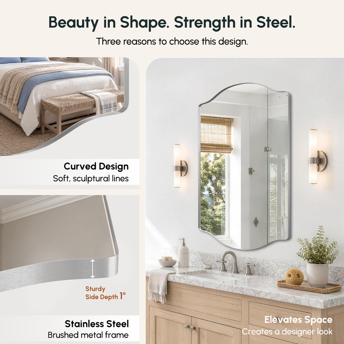 Stainless Steel Frame Silver Double Arch Bathroom Mirror – 24" x 32"