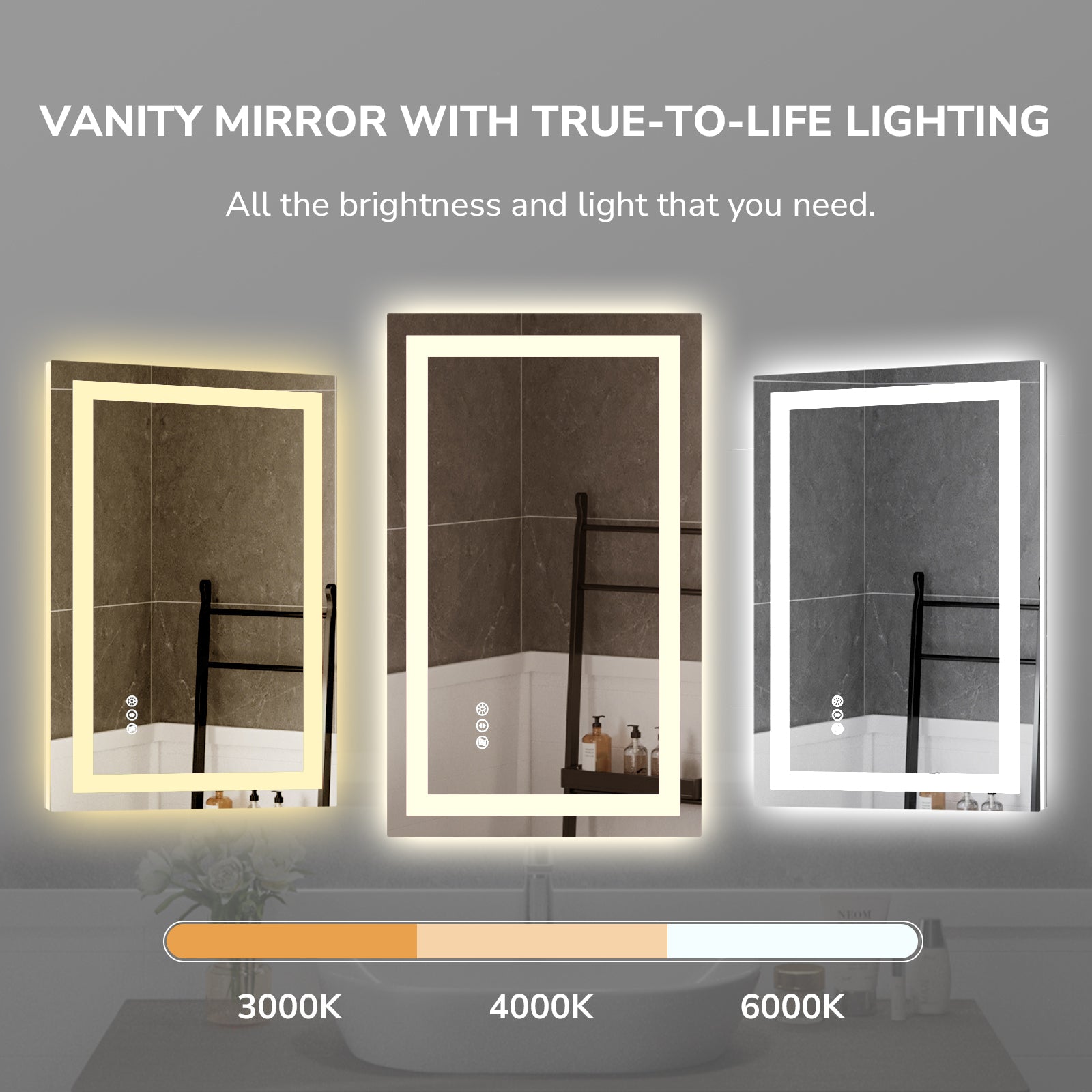 USHOWER Klara Series – 55'' x 30'' Rectangular LED Bathroom Mirror