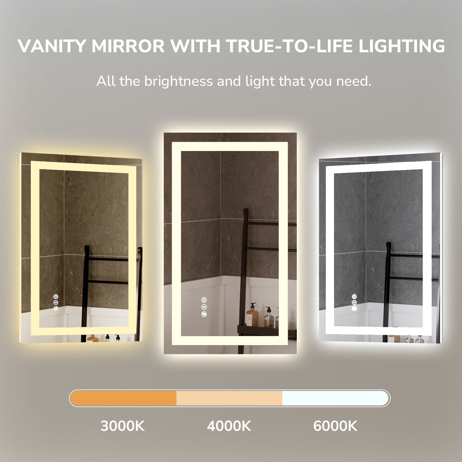 USHOWER Klara Series 32x24 Rectangular LED Bathroom Mirror with 3000K–6000K Adjustable Color Temperature Lighting