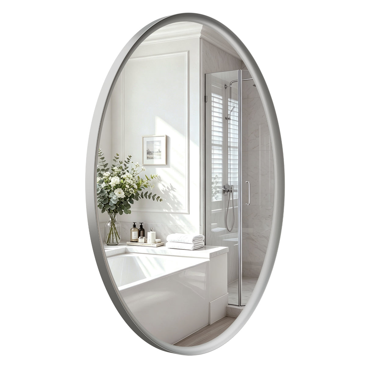 USHOWER Curva Brushed Nickel Oval Bathroom Mirror, 24x36 Inch Oval Mirror