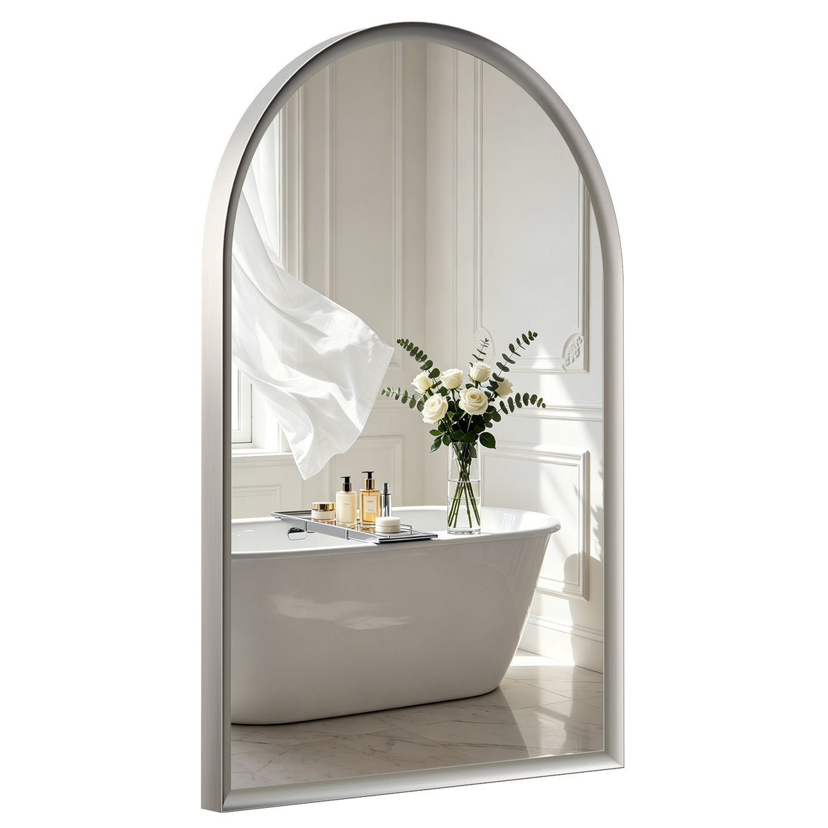USHOWER Curva Brushed Nickel Arched Mirror 24x36 Inch, Arched Bathroom Mirror