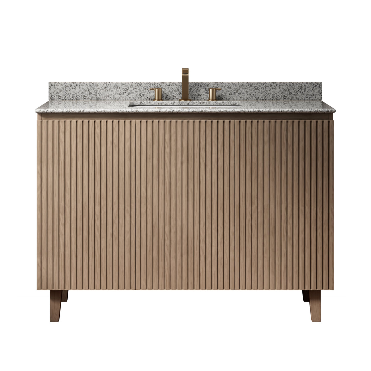 DOIN 48" Freestanding Bathroom Vanity with Natural Granite Countertop and Ceramic Basin, Heidelberg Woodgrain Cabinet, 8" Widespread 3-Hole Faucet Configuration, Disassembled