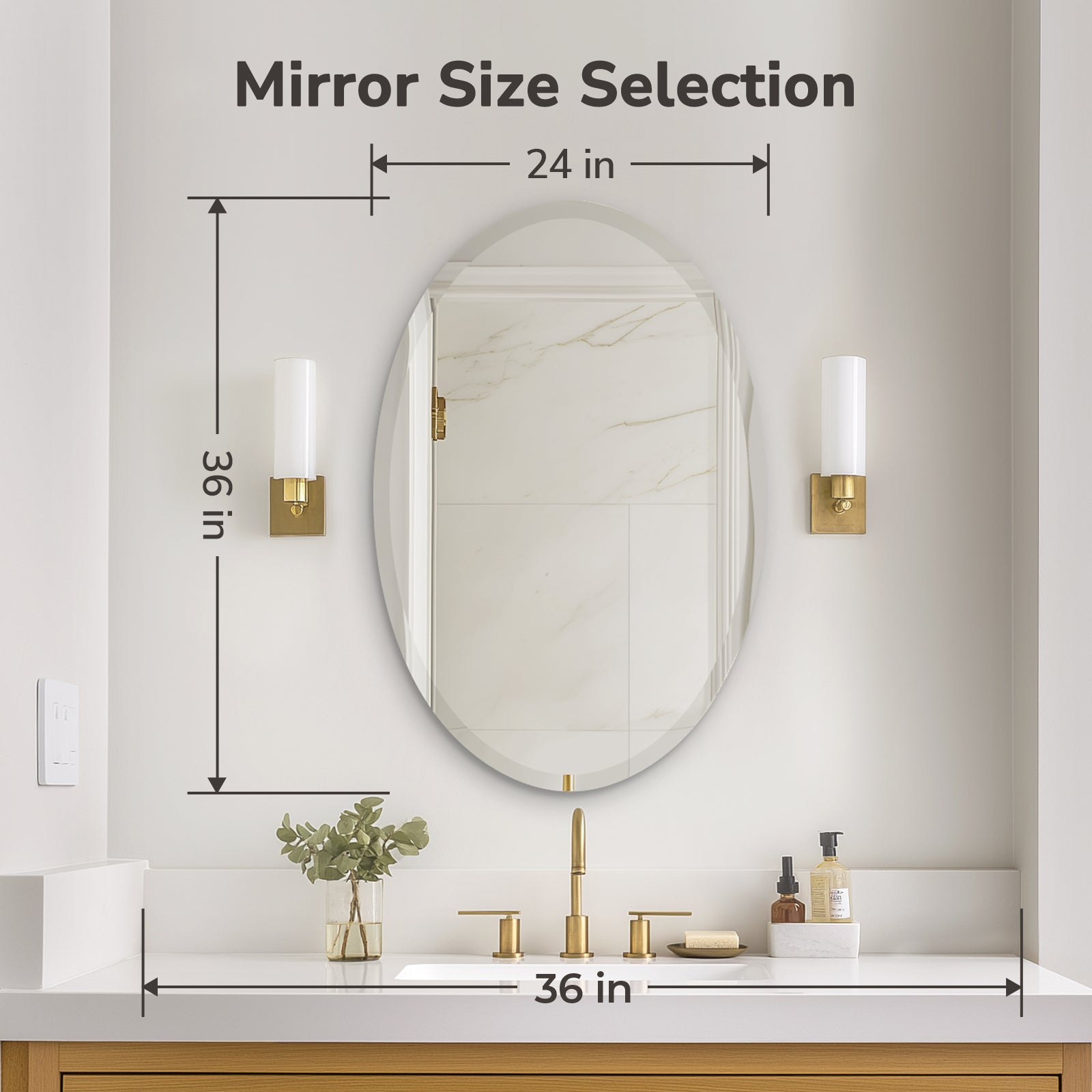 USHOWER Kadra Series – 24'' x 36'' Frameless Oval Bathroom Mirror