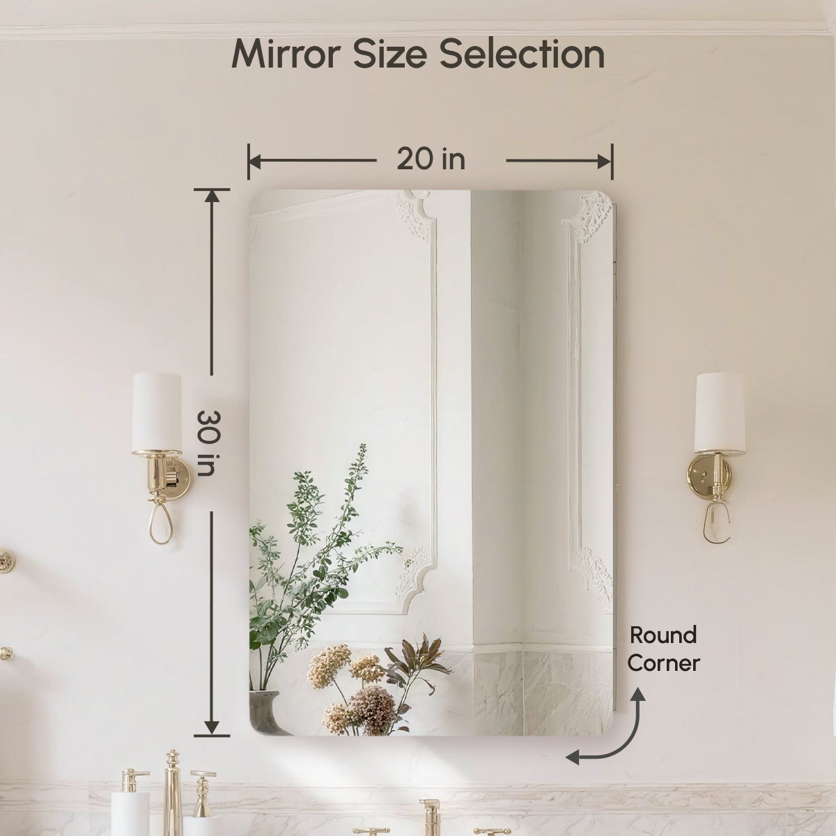 USHOWER Kadra Series – 20'' x 30'' Frameless Rectangular Bathroom Mirror, Set of 2
