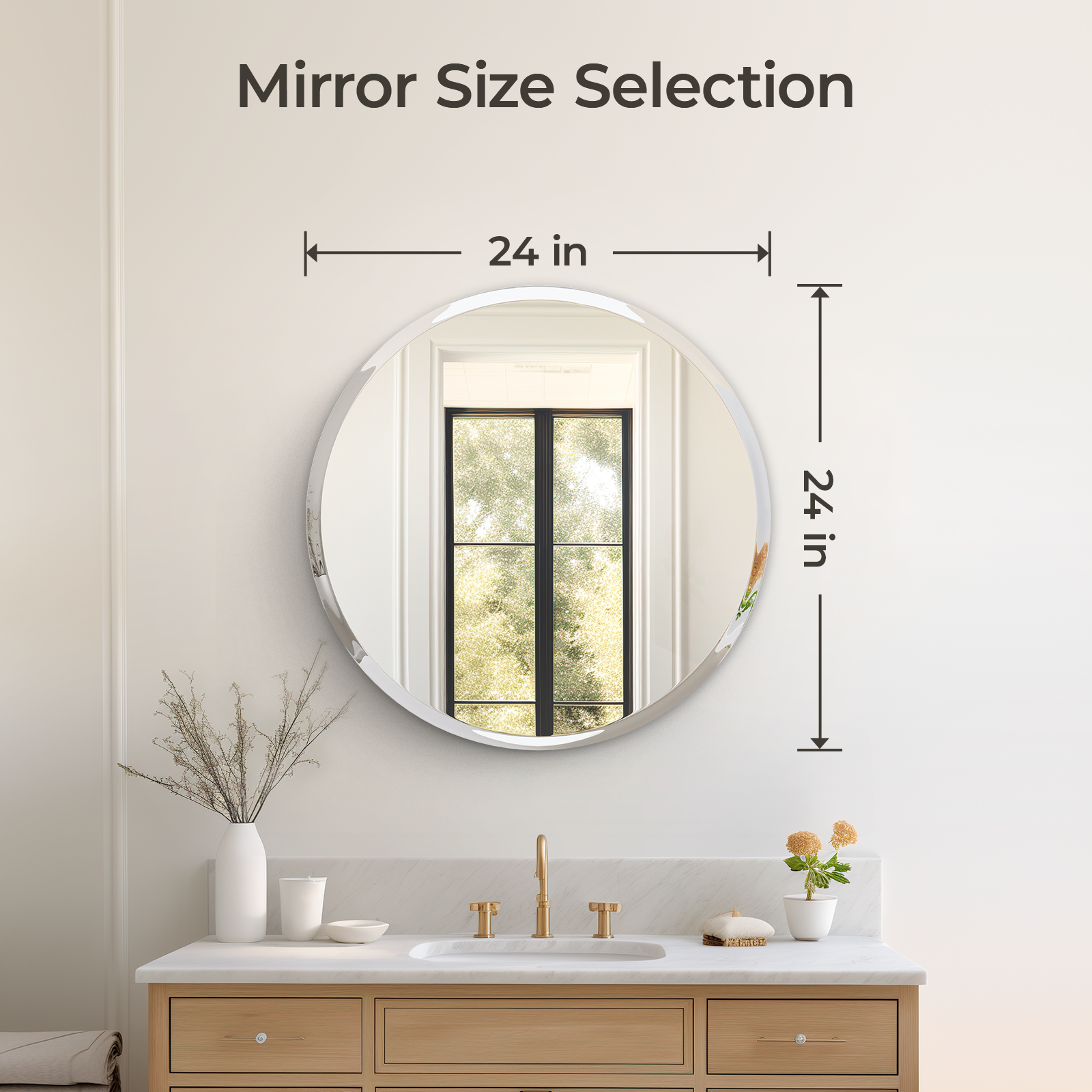USHOWER Kadra Series – 24'' Frameless Round Bathroom Mirror