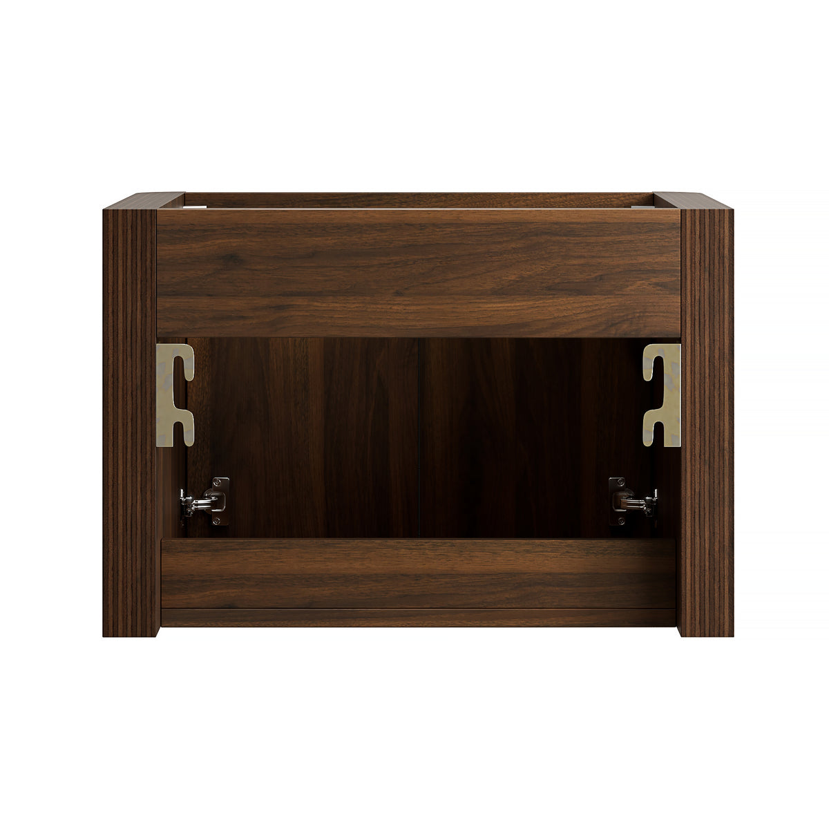 LORAN 24" Wall-Mounted Bathroom Vanity with White Solid Surface Integrated Basin, Floating Storage Cabinet, Walnut Woodgrain, 8" Widespread 3-Hole Faucet Configuration, Disassembled