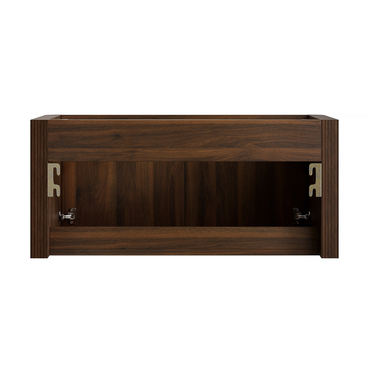 LORAN 36" Wall-Mounted Bathroom Vanity with White Solid Surface Integrated Basin, Floating Storage Cabinet, Walnut Woodgrain, 8" Widespread 3-Hole Faucet Configuration, Disassembled