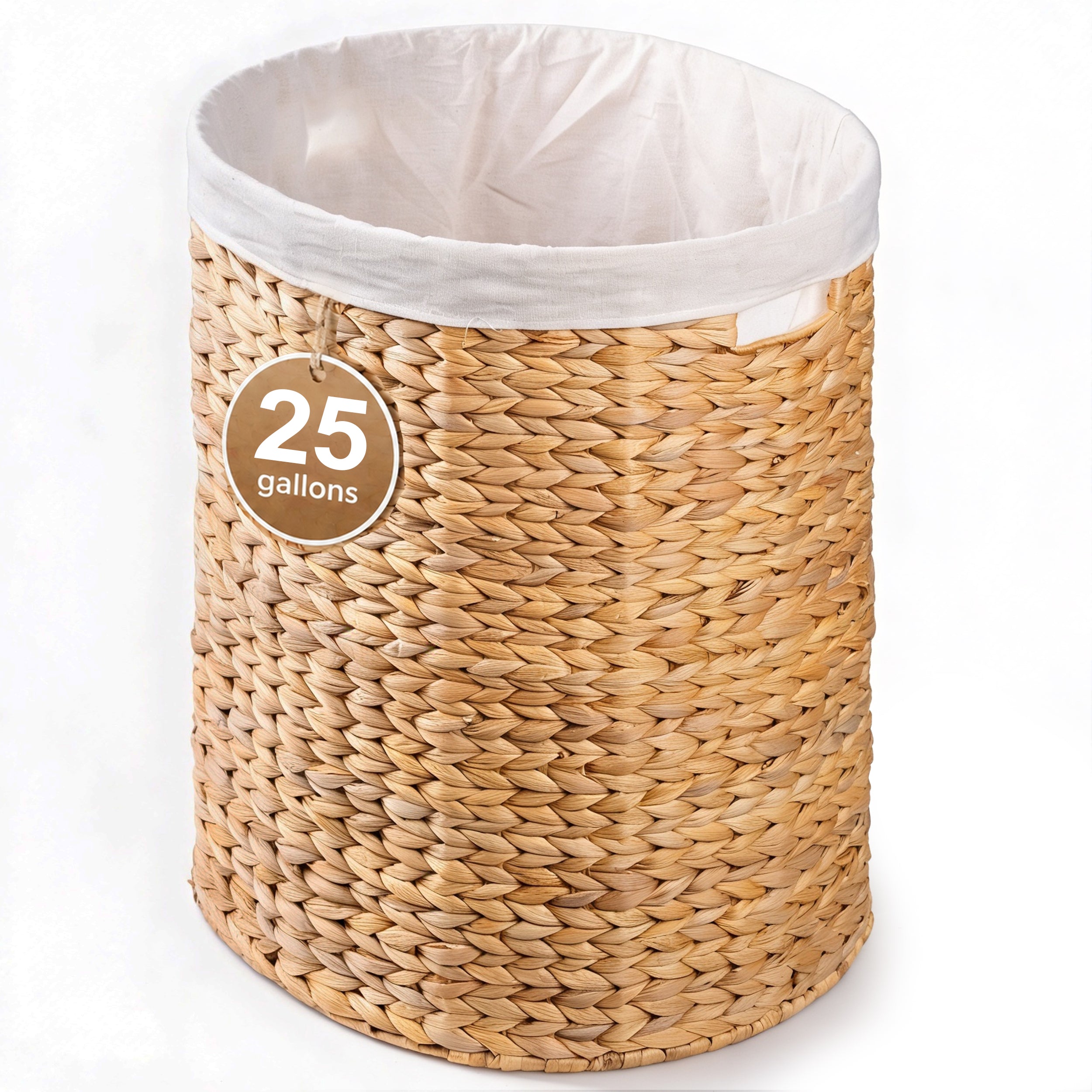 Ludmila Handwoven Water Hyacinth Laundry Hamper – Full Oval Wicker Basket for Clothes Storage & Home Organization, 17.7"L x 15"W x 21.7"H, Natural Brown