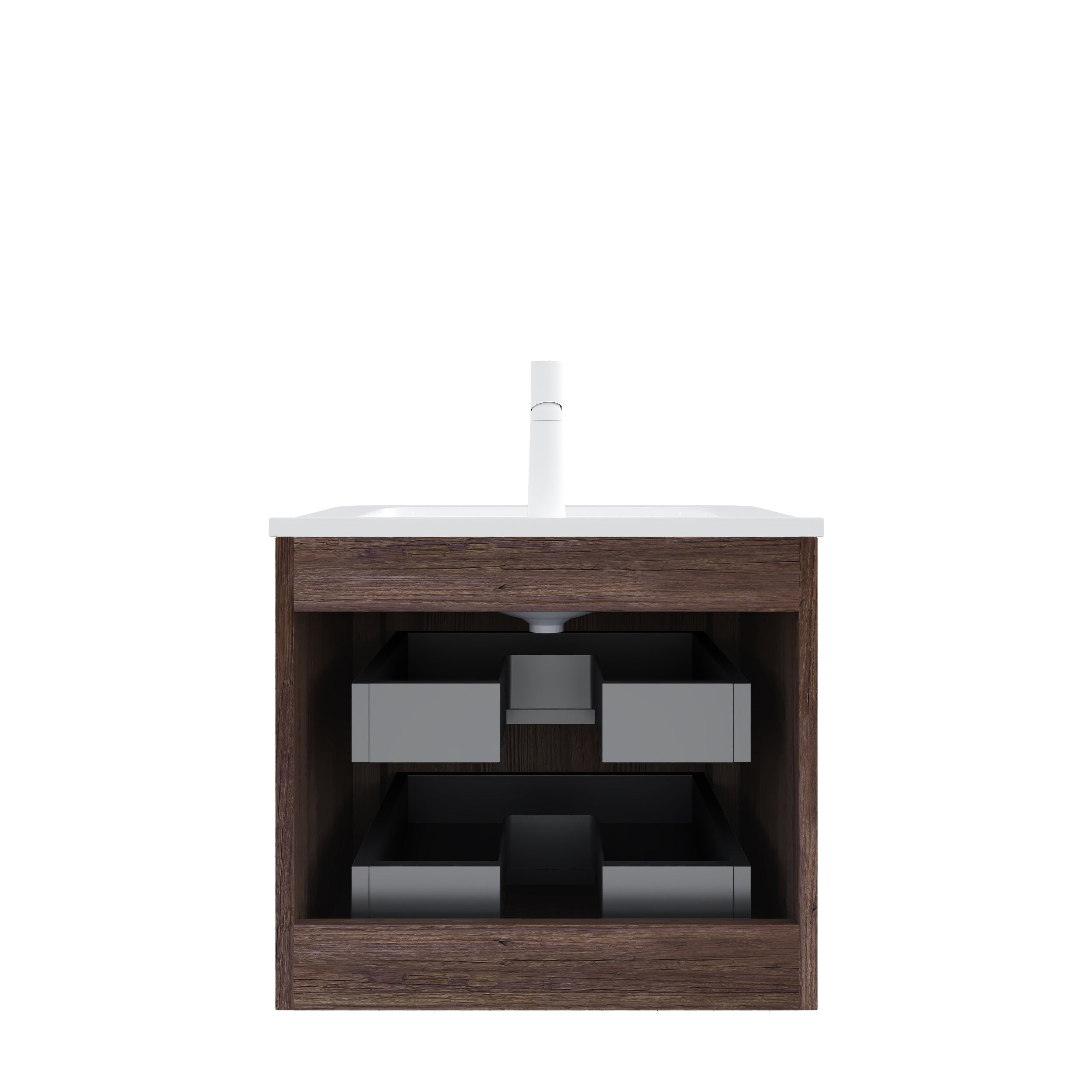 NOOR 24" Bathroom Vanity with Sink, Wall-Mounted Floating Plywood Bathroom Storage Cabinet with 2 Drawers, White Ceramic Basin, NO Faucet, Pre-assembled, Retro Walnut Woodgrain Color