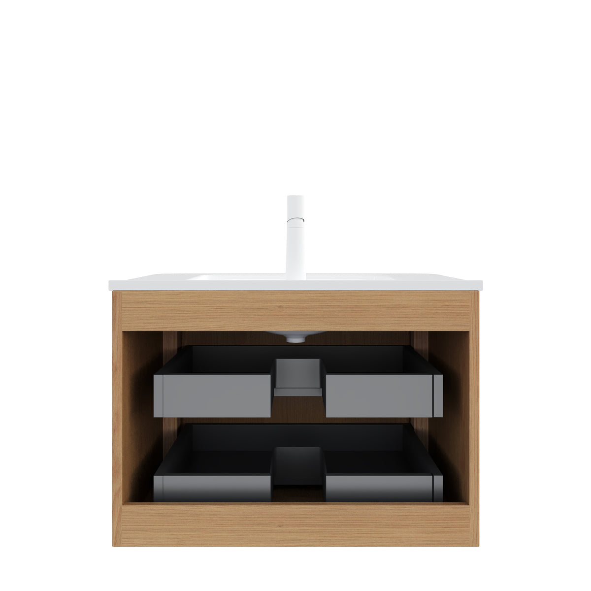 NOOR 30" Wall-Mounted Bathroom Vanity with White Rectangular Ceramic Sink, Floating Plywood Storage Cabinet with 2 Drawers, Natural Woodgrain Finish, Pre-Assembled, Faucet Not Included