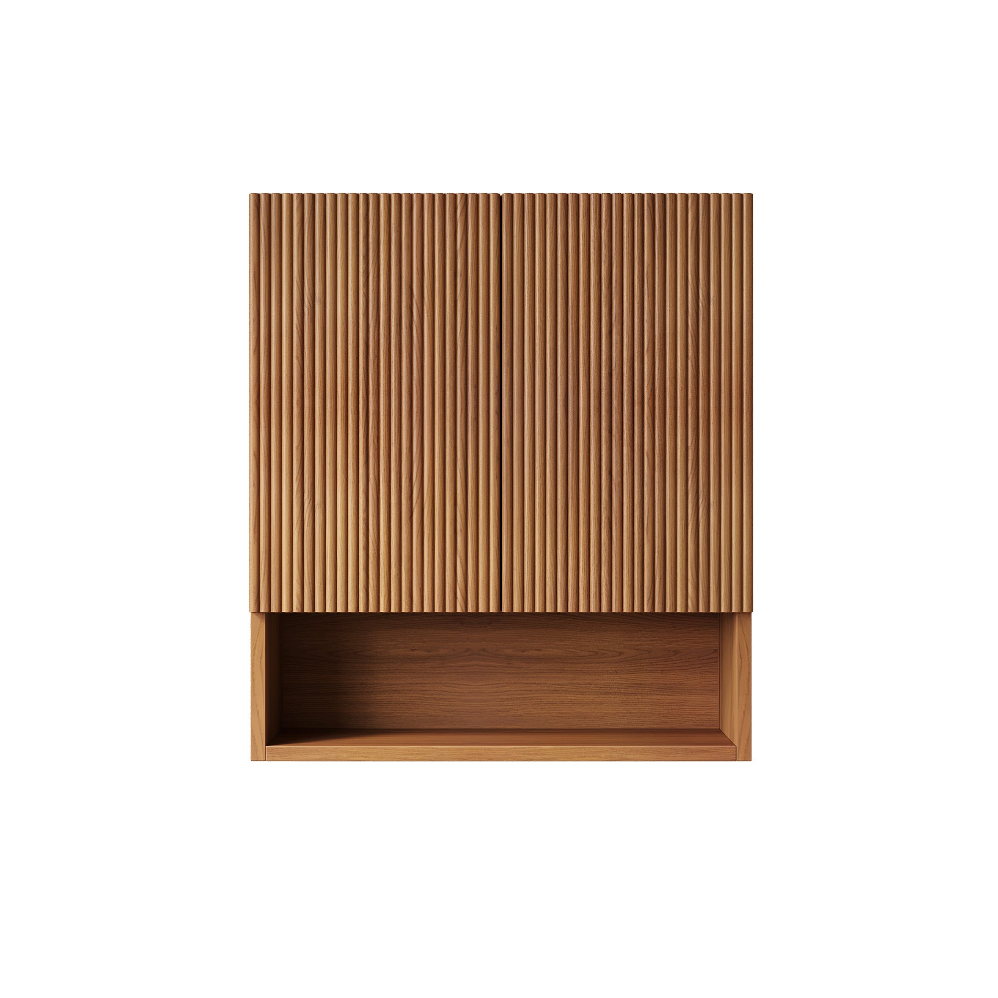 TOBI 26" Wall-Mounted Striped Bathroom Cabinet, with Doors, Shelf and Open Storage Compartment Over The Toilet Storage Cabinet for Bathroom, Kitchen, Laundry Room, Brown Oak Woodgrain Color