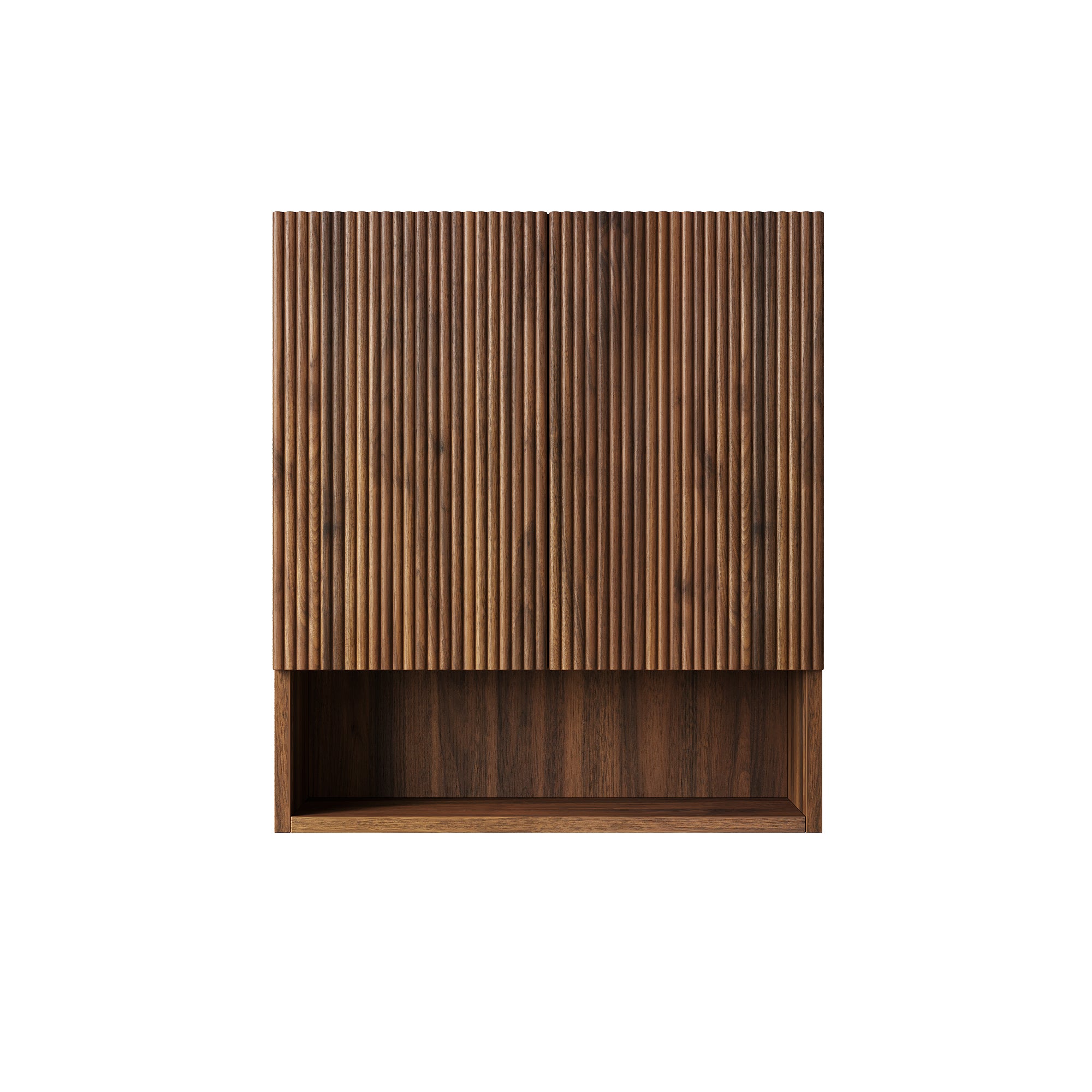 TOBI 26" Wall-Mounted Striped Bathroom Cabinet, with Doors, Shelf and Open Storage Compartment Over The Toilet Storage Cabinet for Bathroom, Kitchen, Laundry Room, Dark Walnut Woodgrain Color