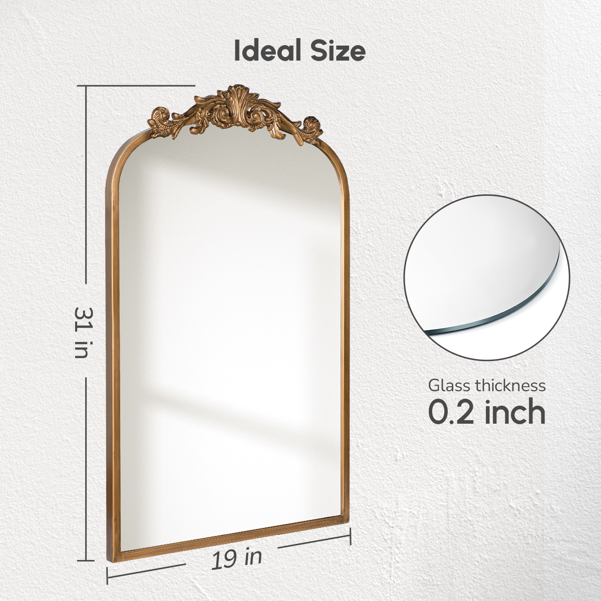 USHOWER Retra Series 19x31 Inch Gold Vintage Mirror with 0.2-Inch Thick Glass and Classic Decorative Frame