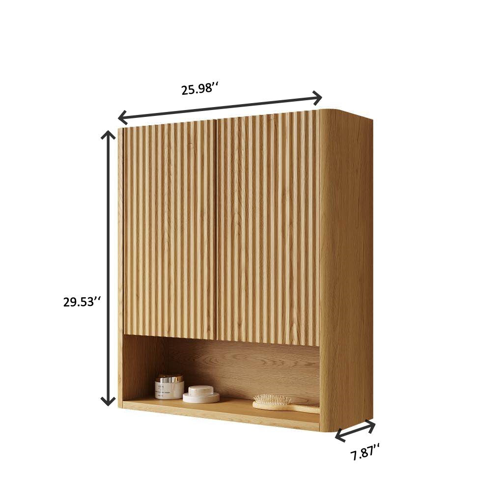 ZULA 26" Wall-Mounted Striped Bathroom Cabinet, with Doors, Shelf and Open Storage Compartment Over The Toilet Storage Cabinet for Bathroom, Kitchen, Laundry Room, Corolla Oak Woodgrain Color Finish