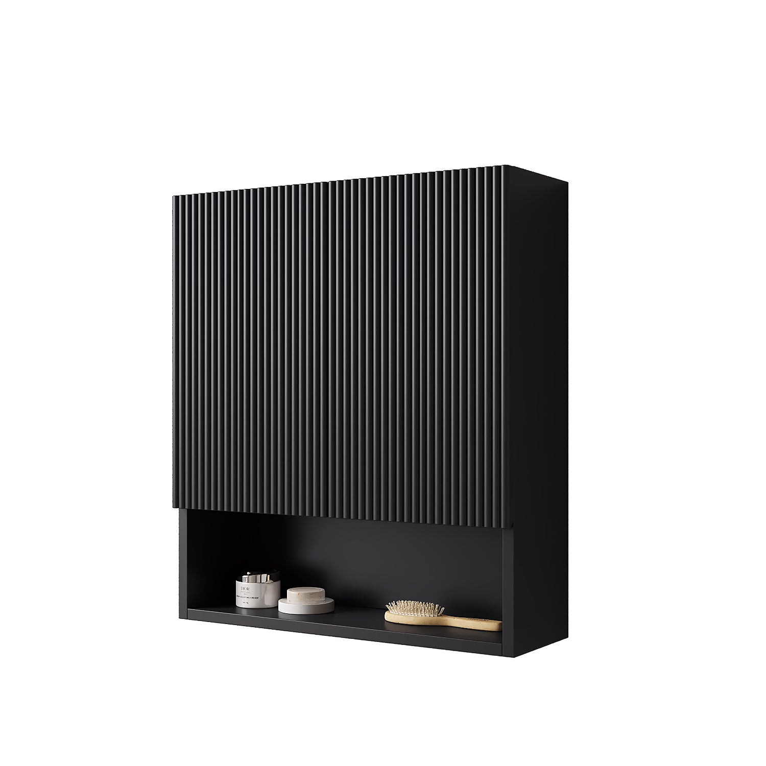 TOBI 26" Wall-Mounted Striped Bathroom Cabinet, with Doors, Shelf and Open Storage Compartment Over The Toilet Storage Cabinet for Bathroom, Kitchen, Laundry Room, Black Color