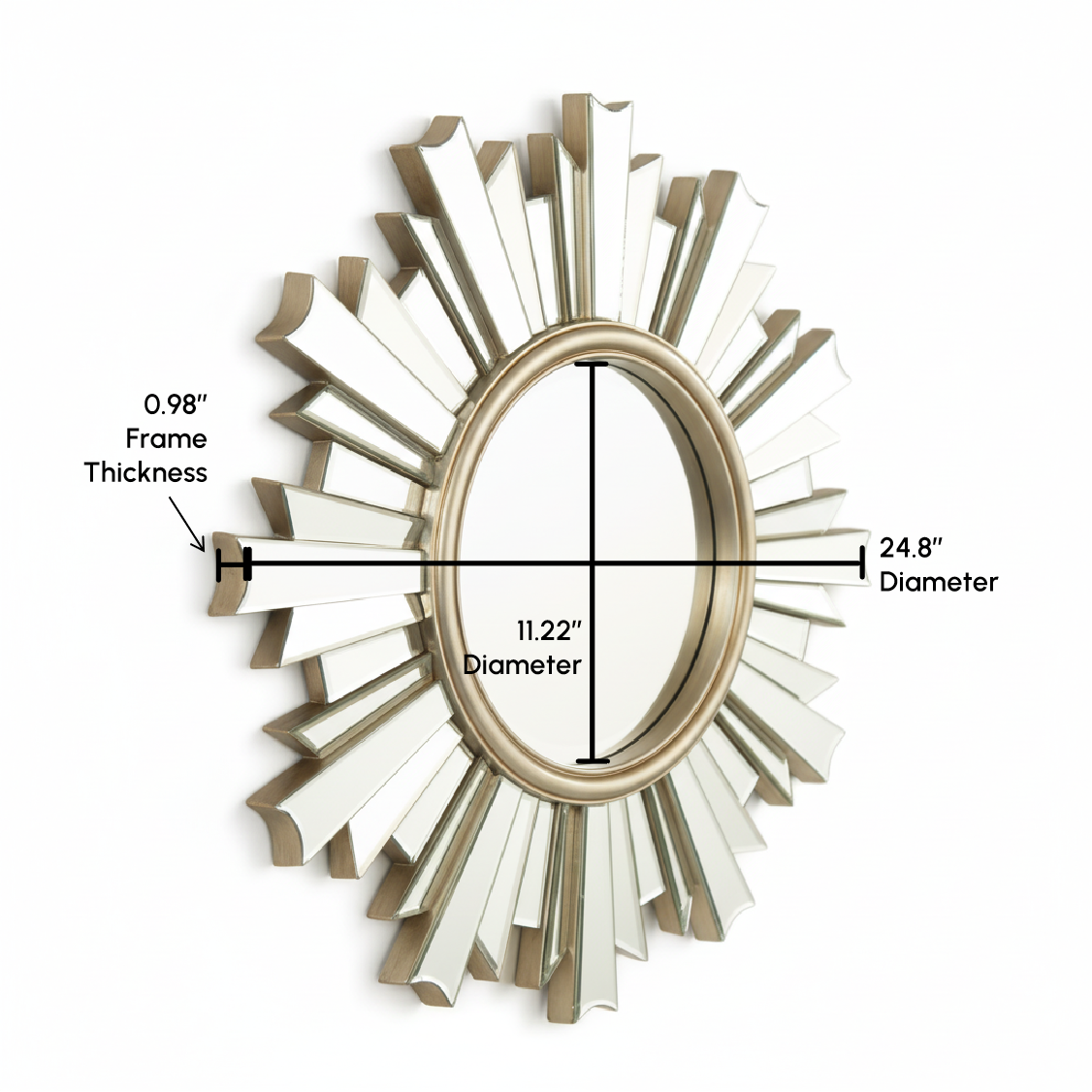 HenGis Sunburst-Shaped Decorative Mirror, 24.8'' Diameter