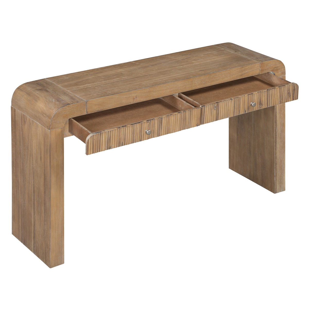 TREXM Rustic Fluted Console Table, Farmhouse Entryway Table with Curved Corners & Thick Legs, Sofa Table for Hallway & Living Room, Natural