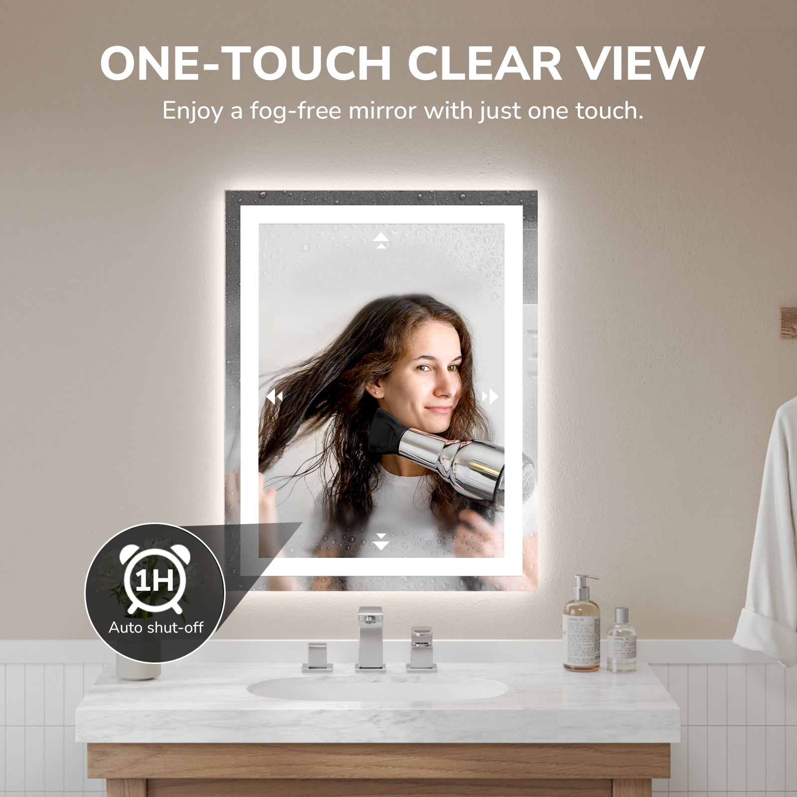 USHOWER Klara Series – 28'' x 36'' Rectangular LED Bathroom Mirror