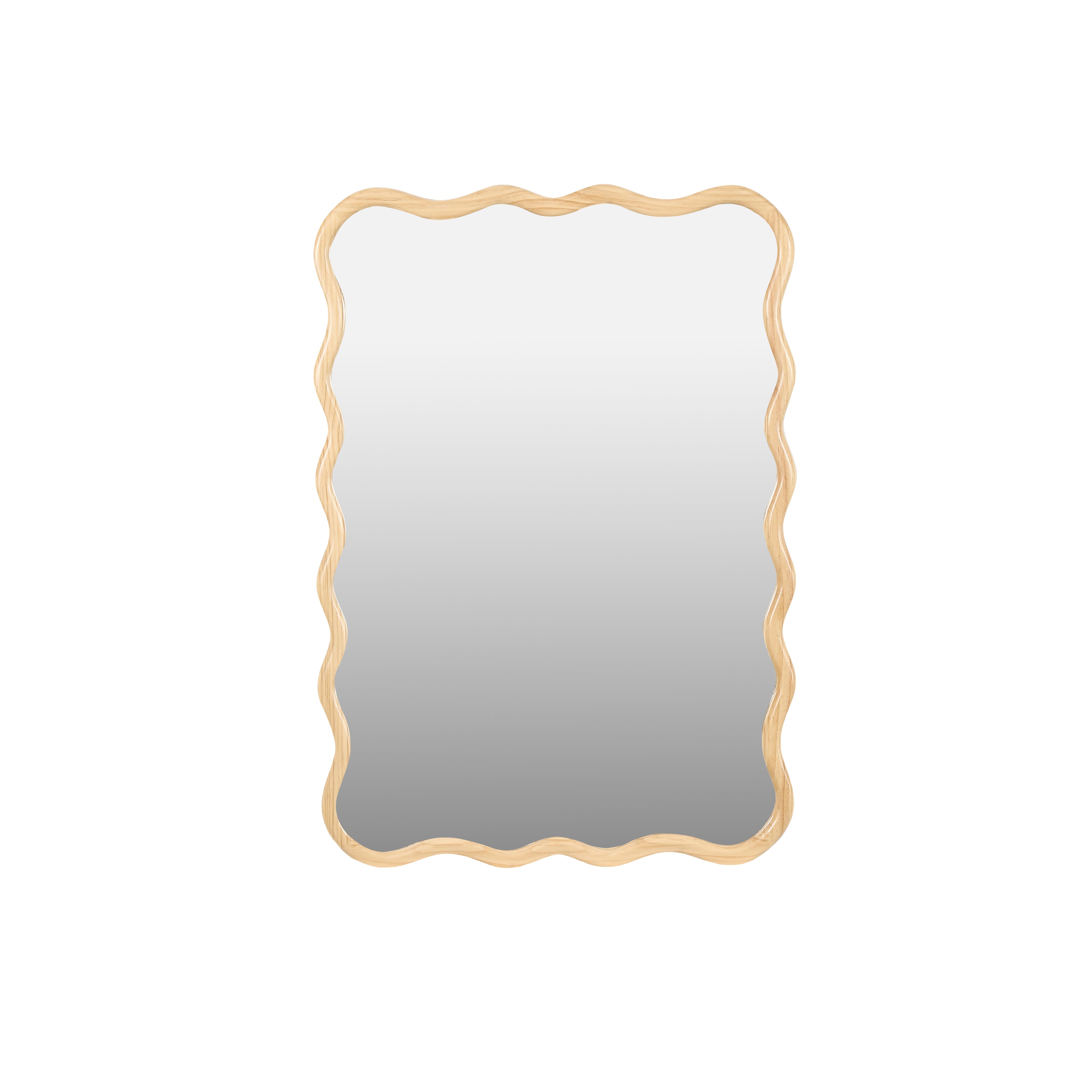 Wavy Rectangular Natural Wood Beige Wall Mirror, Solid Wood, 28'' x 39.8''