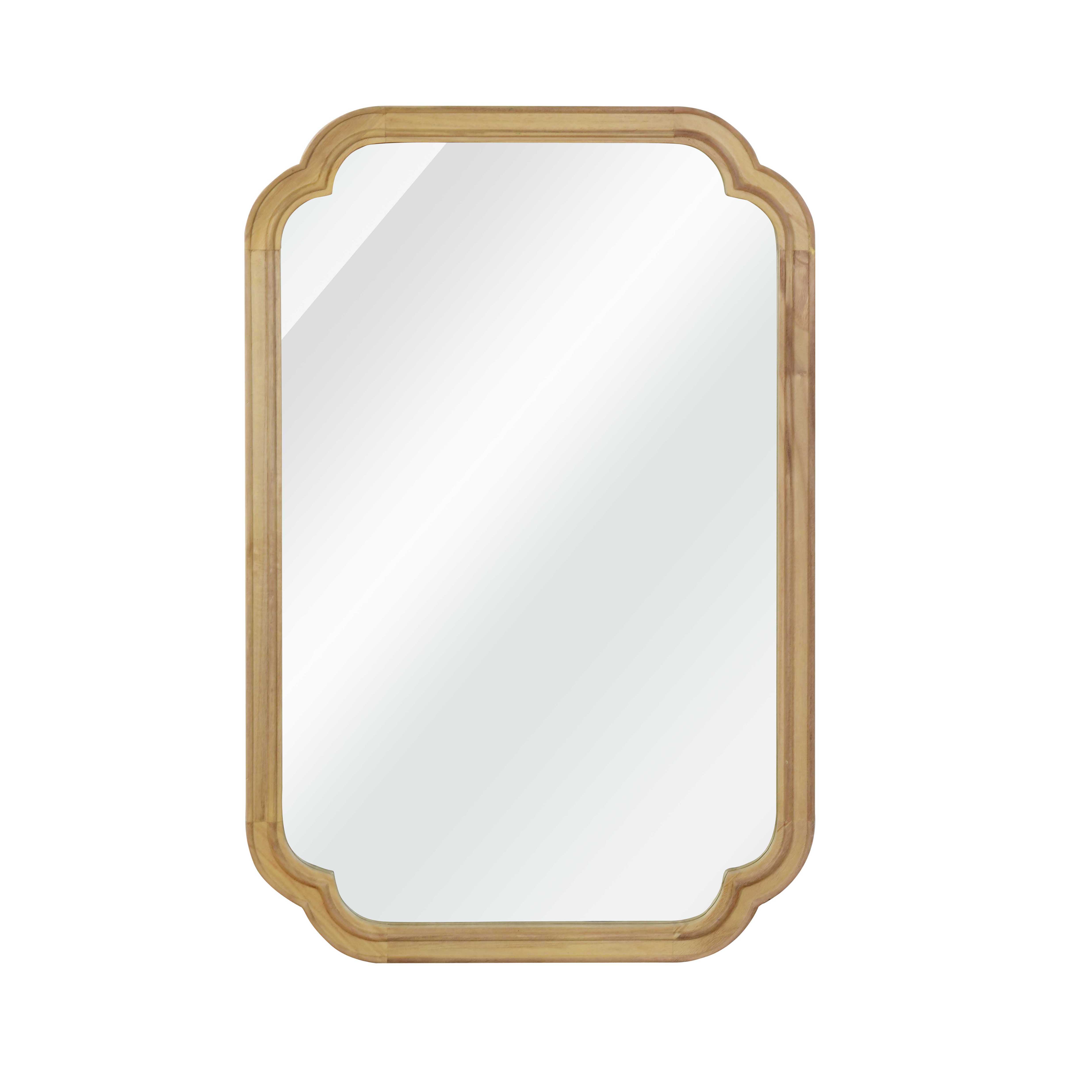 Natural Wood 20" x 30" Rounded Corner Solid Wood Frame Wall Mirror, Decorative Wall Mirror for Bedroom
