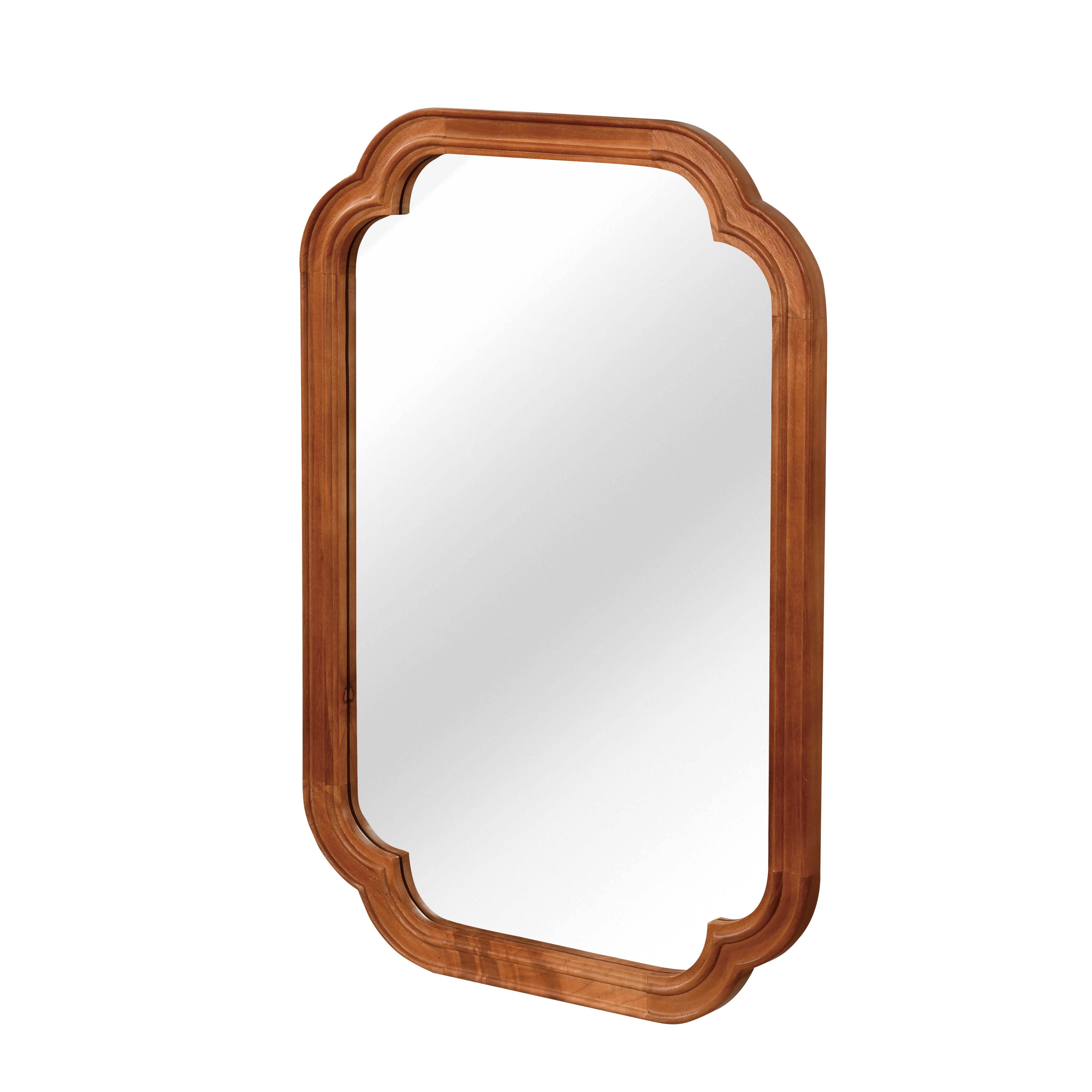Yellowish Brown 20" x 30" Solid Wood Frame Rounded Corner Wall Mirror, Decorative Wall Mirror for Bedroom