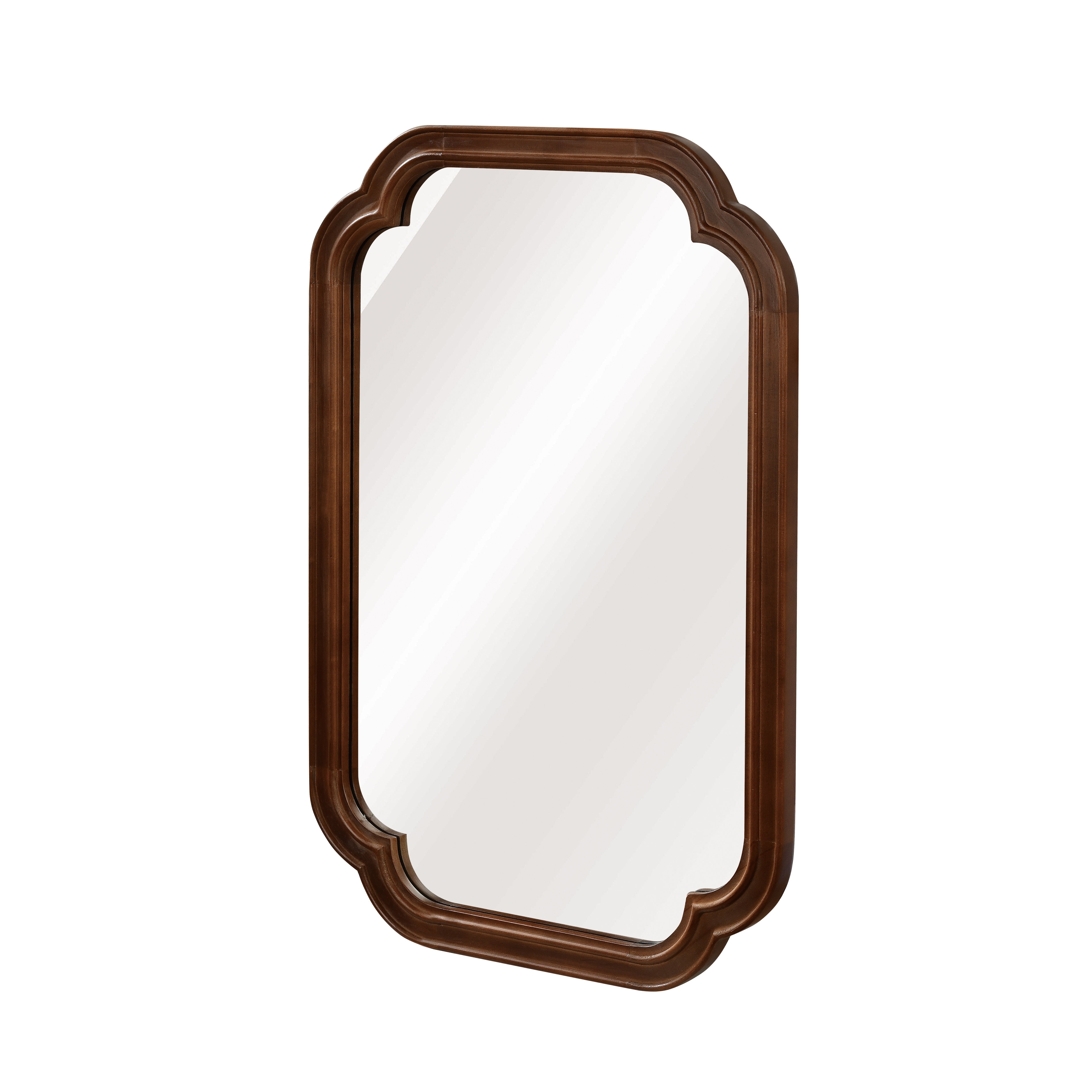 Black Walnut 20" x 30" Solid Wood Frame Rounded Corner Wall Mirror, Elegant Decorative Wall Mirror for Bedroom