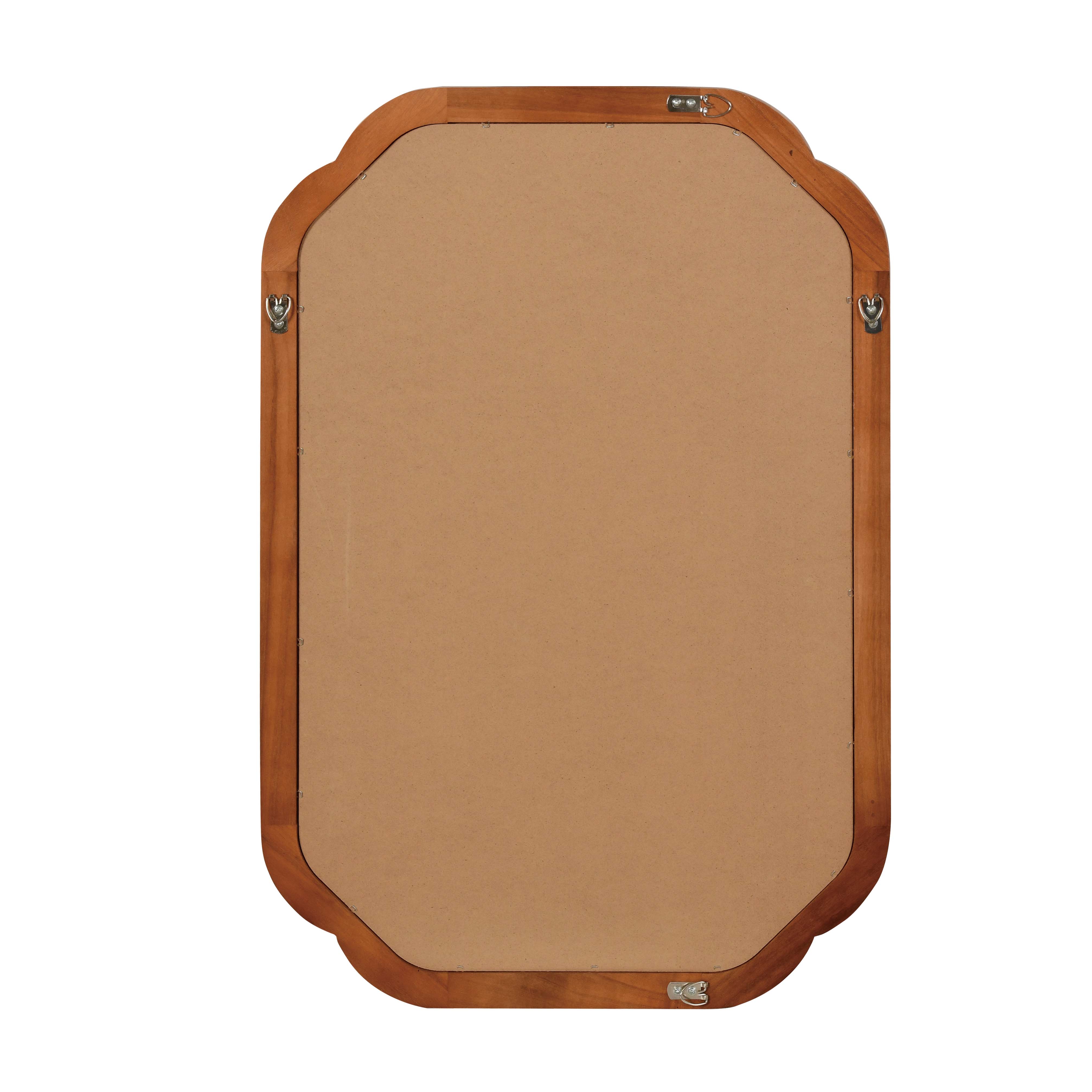 Yellowish Brown 20" x 30" Solid Wood Frame Rounded Corner Wall Mirror, Decorative Wall Mirror for Bedroom