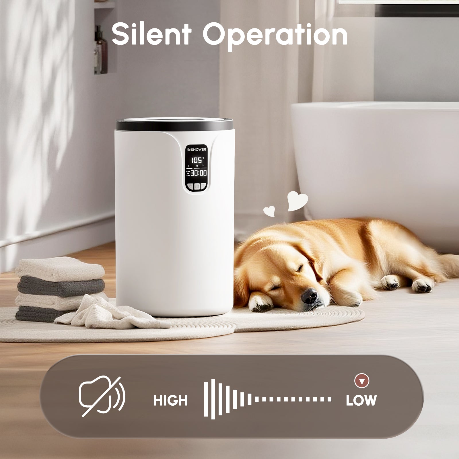 Silent operation towel heater with low noise design for relaxing home use