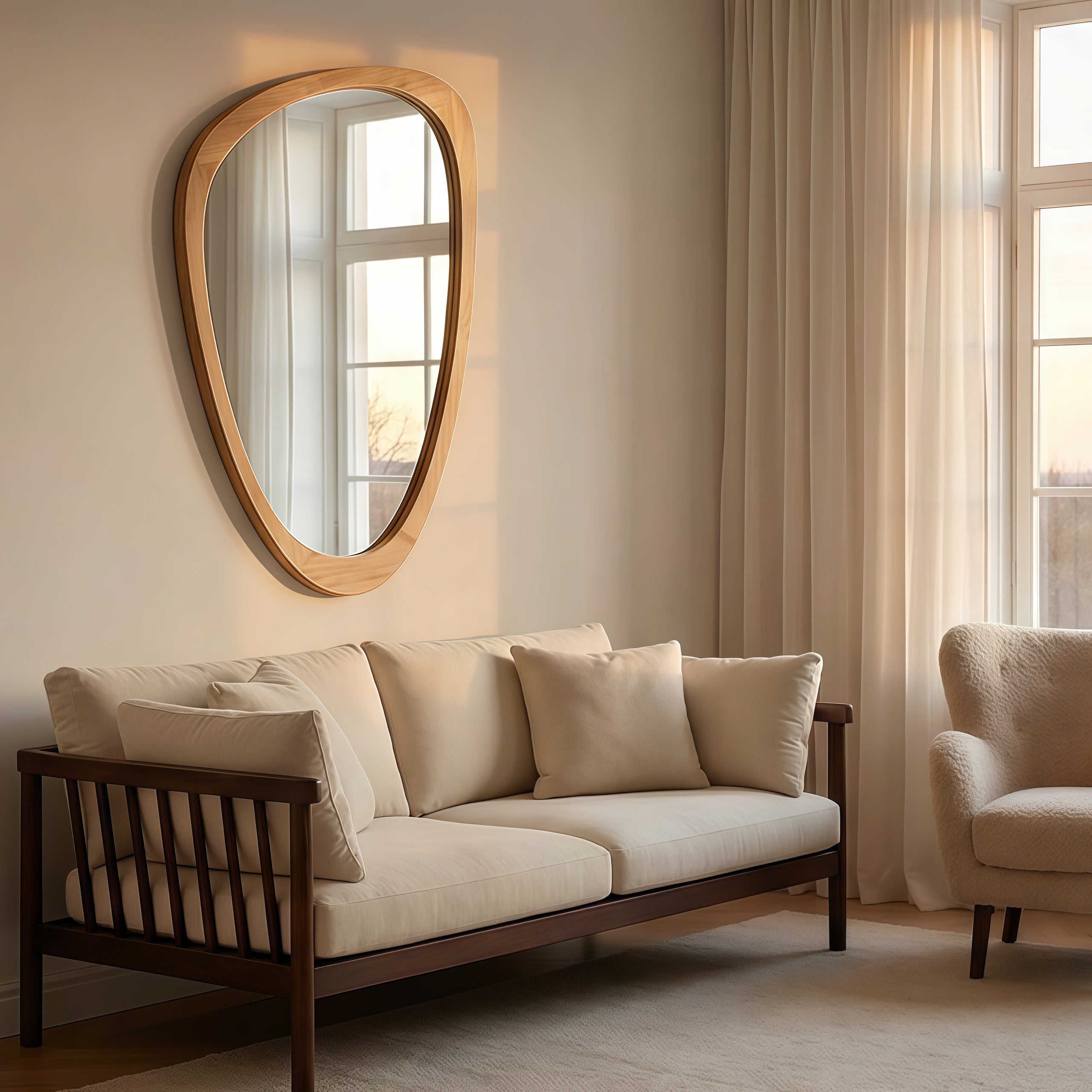 24" x 36" Oak Irregular Wood Frame Mirror|Solid Wood Frame Decorative Bathroom Vanity Mirror for Bedroom, Living Room & Entryway