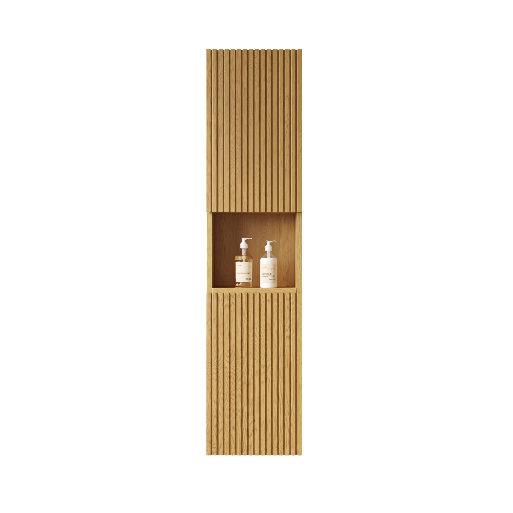MITCH 59" Tall Bathroom Wall Mounted Cabinet, Narrow Storage Cabinet with Doors and Shelves, Suitable for Small Spaces, Applicable to Bathroom, Living Rooms and Laundry, Corolla Oak Woodgrain Color