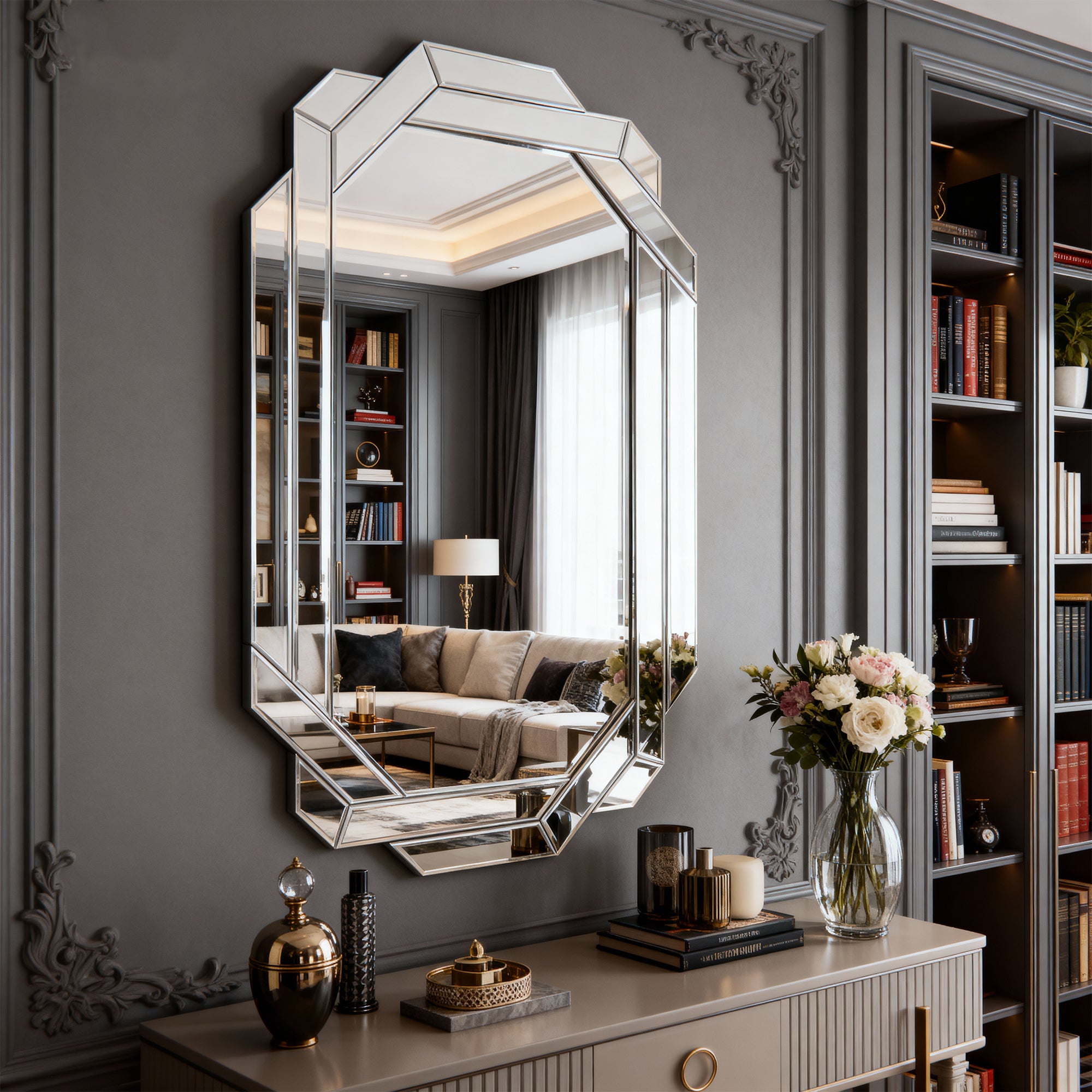 Geometric Rectangular Frameless Wall Mirror, 23.8''x35.82''