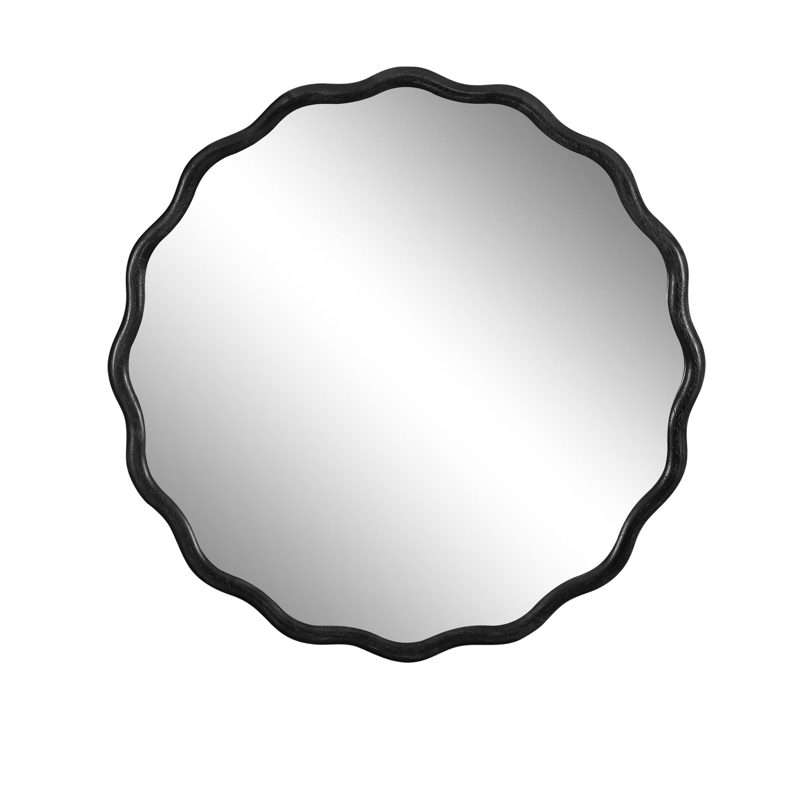 Wavy Round Black Wall Mirror, Solid Wood, 31.1'' Diameter