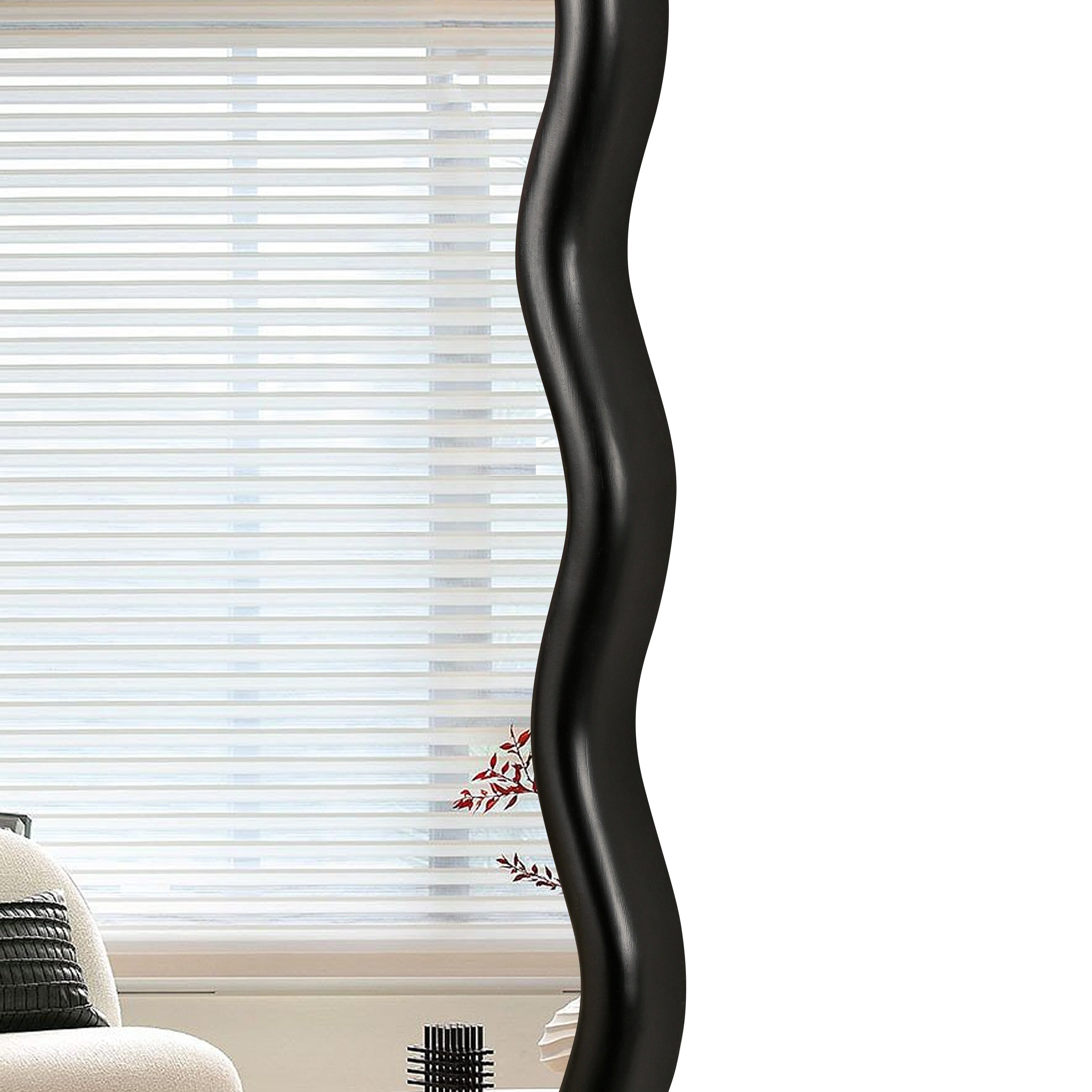 Wavy Rectangular Black Wall Mirror, Solid Wood, 28'' x 39.8''